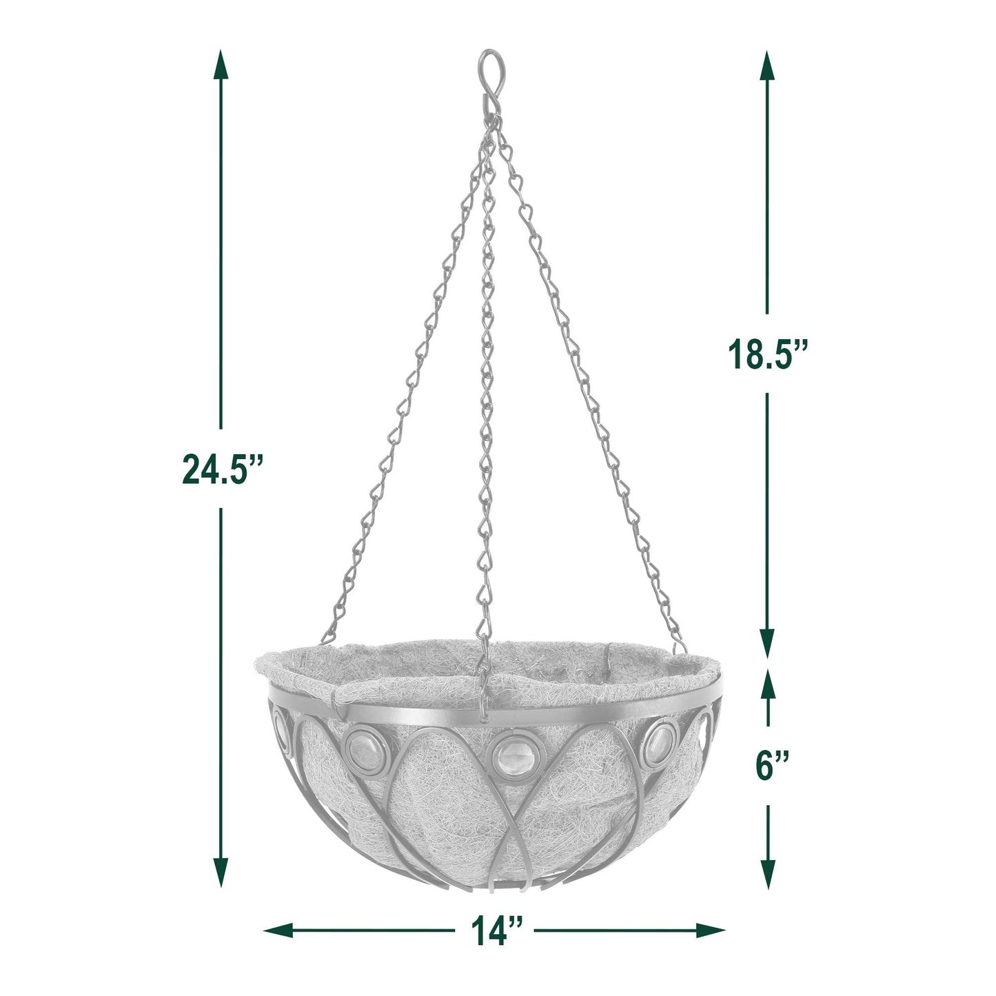 Arcadia Emerald Series Round Hanging Basket Planters, 14-Inch