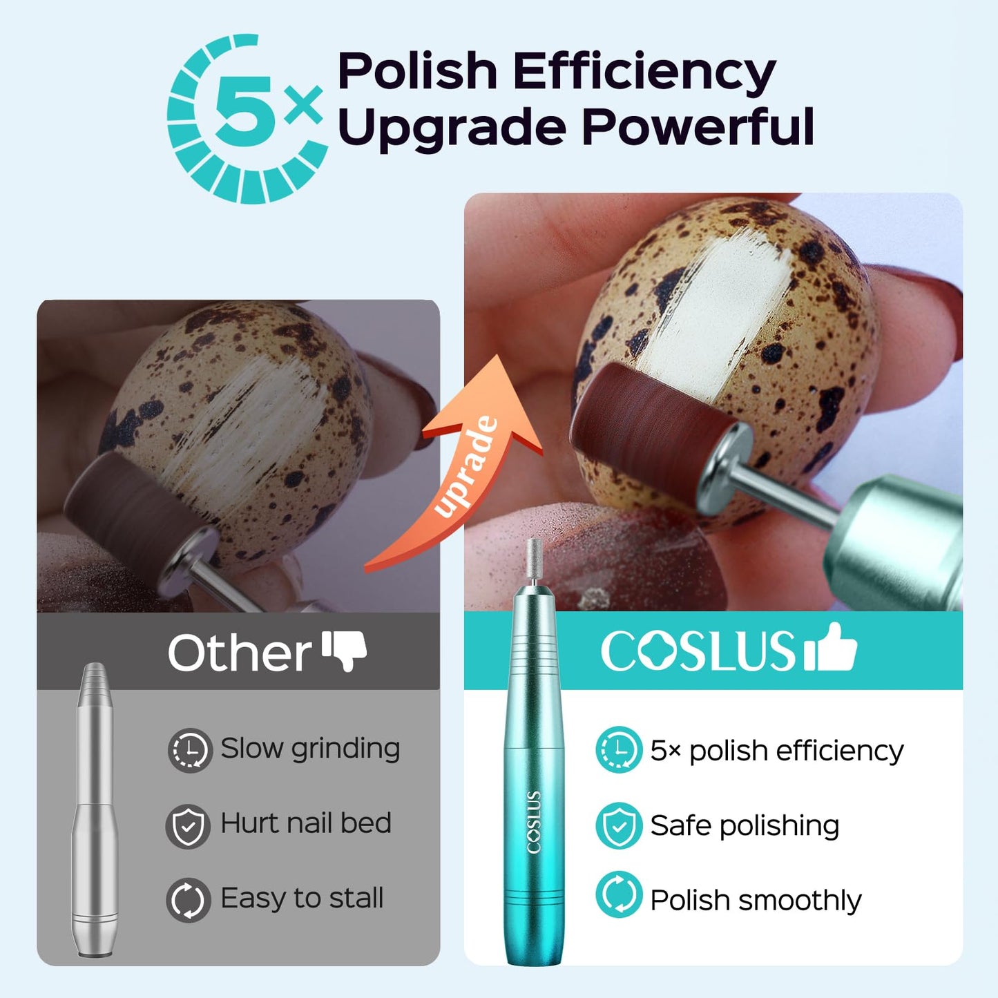 COSLUS C40 Electric Nail Drill File Professional: for Acrylic Gel Dip Powder Nails Portable Nail Machine Kit Manicure Pedicure Tools Polishing Set with Nail Drill Bits Sanding Bands Blue