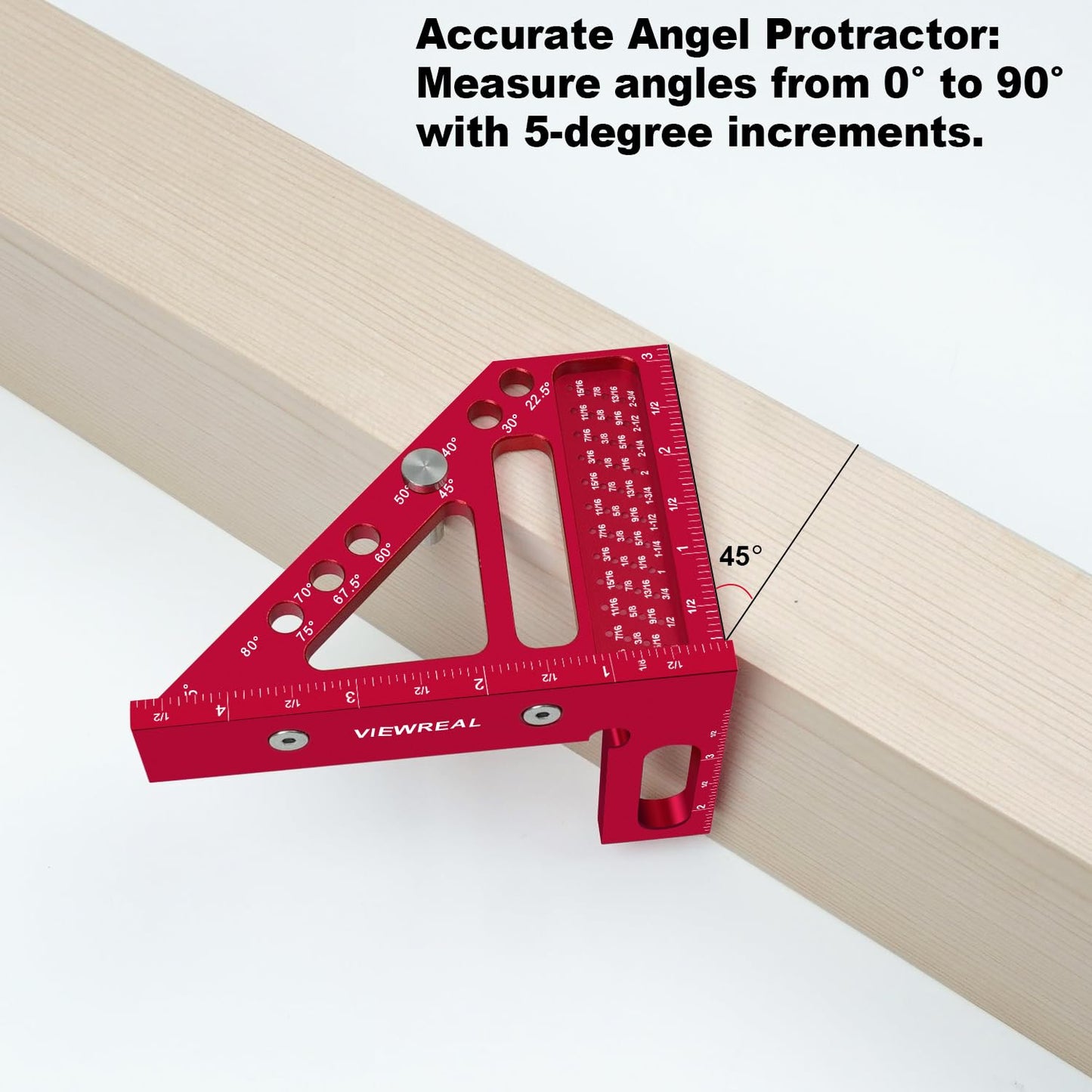 ViewReal Premium Carpenter Square Hole Scribing Ruler Woodworking Square 22.5-90 Degree Measuring Ruler with Angle Pin,Versatile Multi Angle Square for Woodworking, Engineering, and Construction