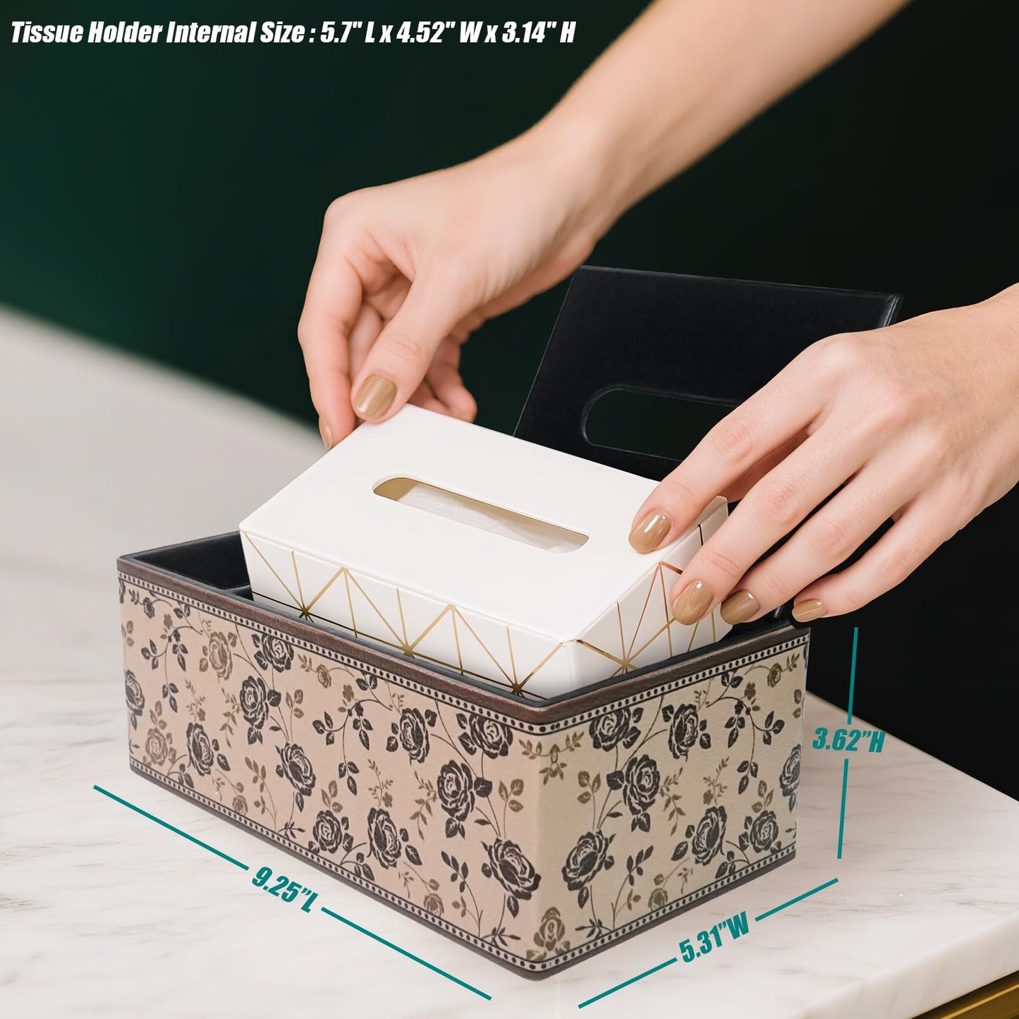 DreamsEden PU Leather Tissue Box Cover with Storage Tray, Multi-Functional Organizer for Tissues & Remote Control for Bedroom, Nightstand, End Table, Living Room
