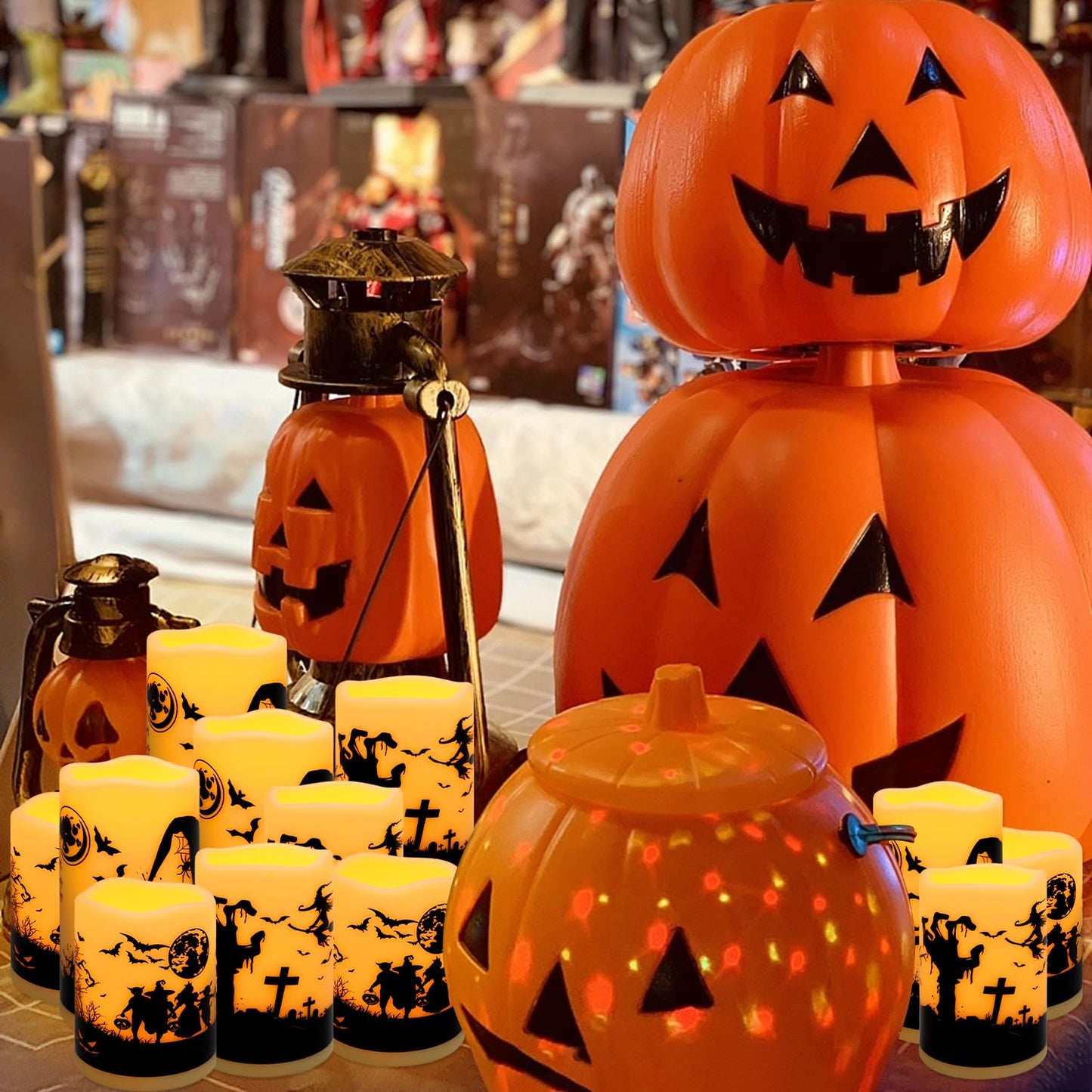CLTNIKET 12-Pack Halloween Ink Painting Large Electronic Waxes with Remote Control, Flameless LED Candles for Halloween Spooky, Halloween Ambient Sense Artifacts.