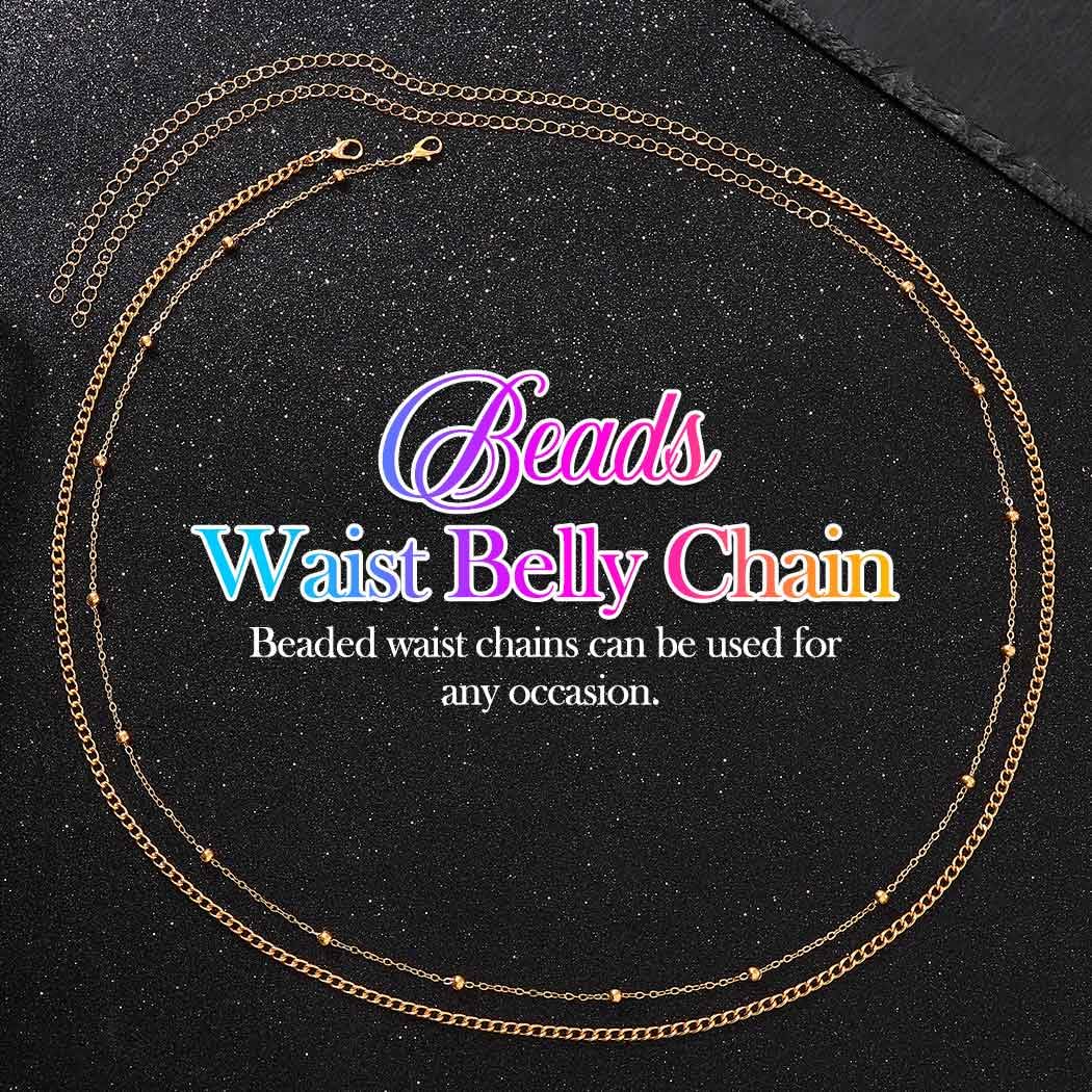 Asooll Beads Waist Belly Chain Gold Layered Summer Beach Bikini Adjustable Body Accessories for Women (SET A, Free size)