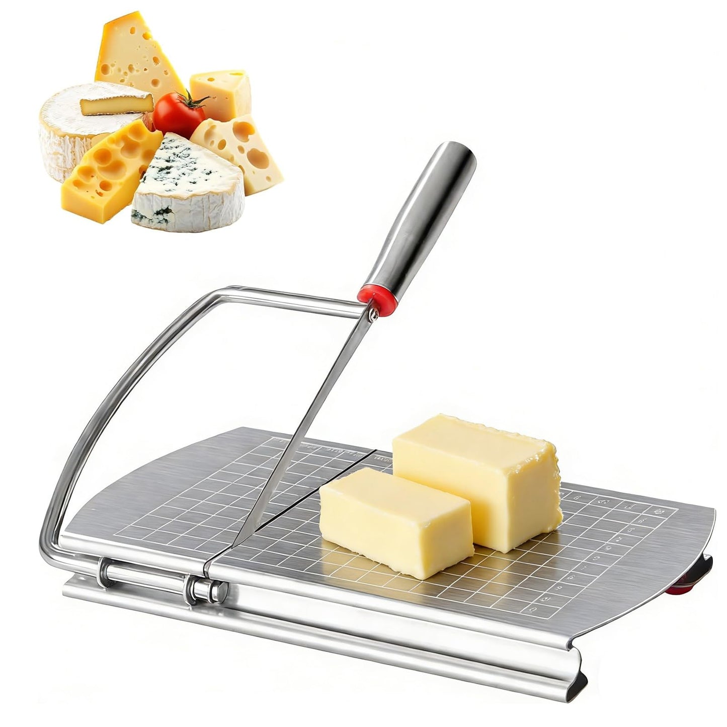 YIHAOSSING Cheese Slicer,Stainless Steel Cheese Cutter,Multipurpose Cheese Slicers with Grid Scale and Anti Slip Rubber Pads for cutting Cheese,Butter,Sausages,Bread