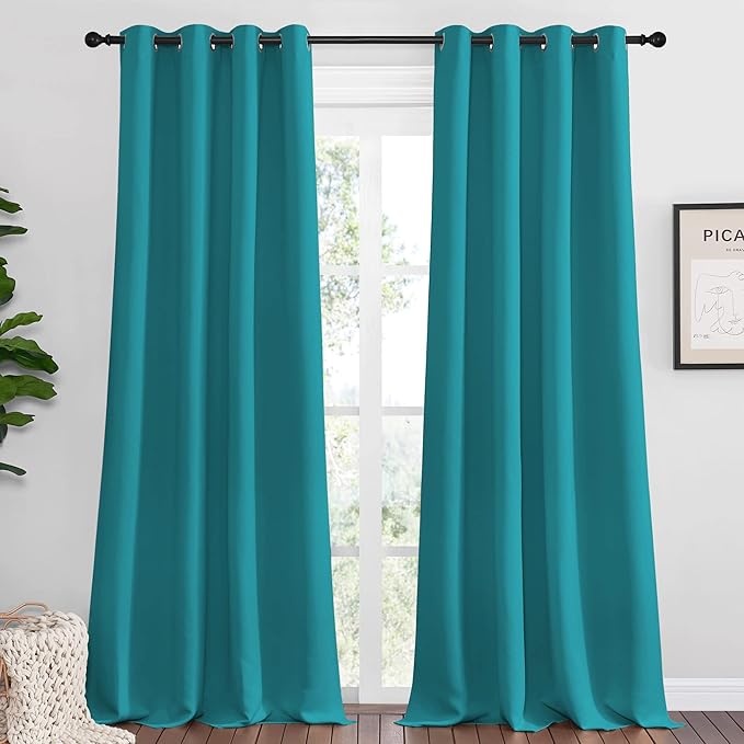 NICETOWN Room Darkening Curtains 120 inch Length 2 Panels, Peacock Teal, 2 Pieces, W55, Thermal Insulated Grommet Blackout Curtains for Modern Casual Elegant Bedroom Kids Room Theme Decoration