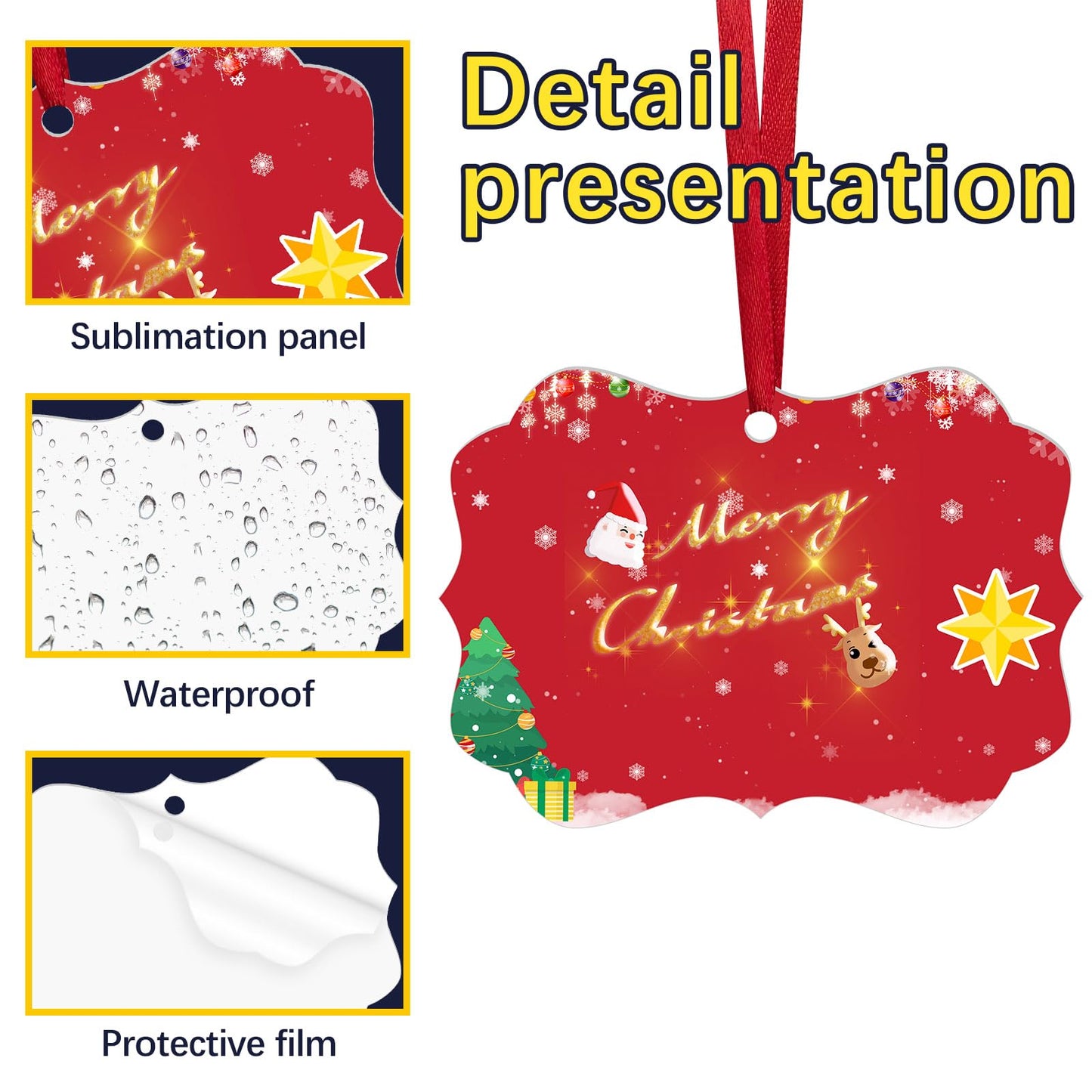 50 pcs Metal Christmas Ornaments,DIY Handmade Crafts Double Sided Sublimation Ornaments,3.9″ × 2.7″ Sublimation Christma Ornament Blanks for Christmas Tree Decor Blank Ornaments