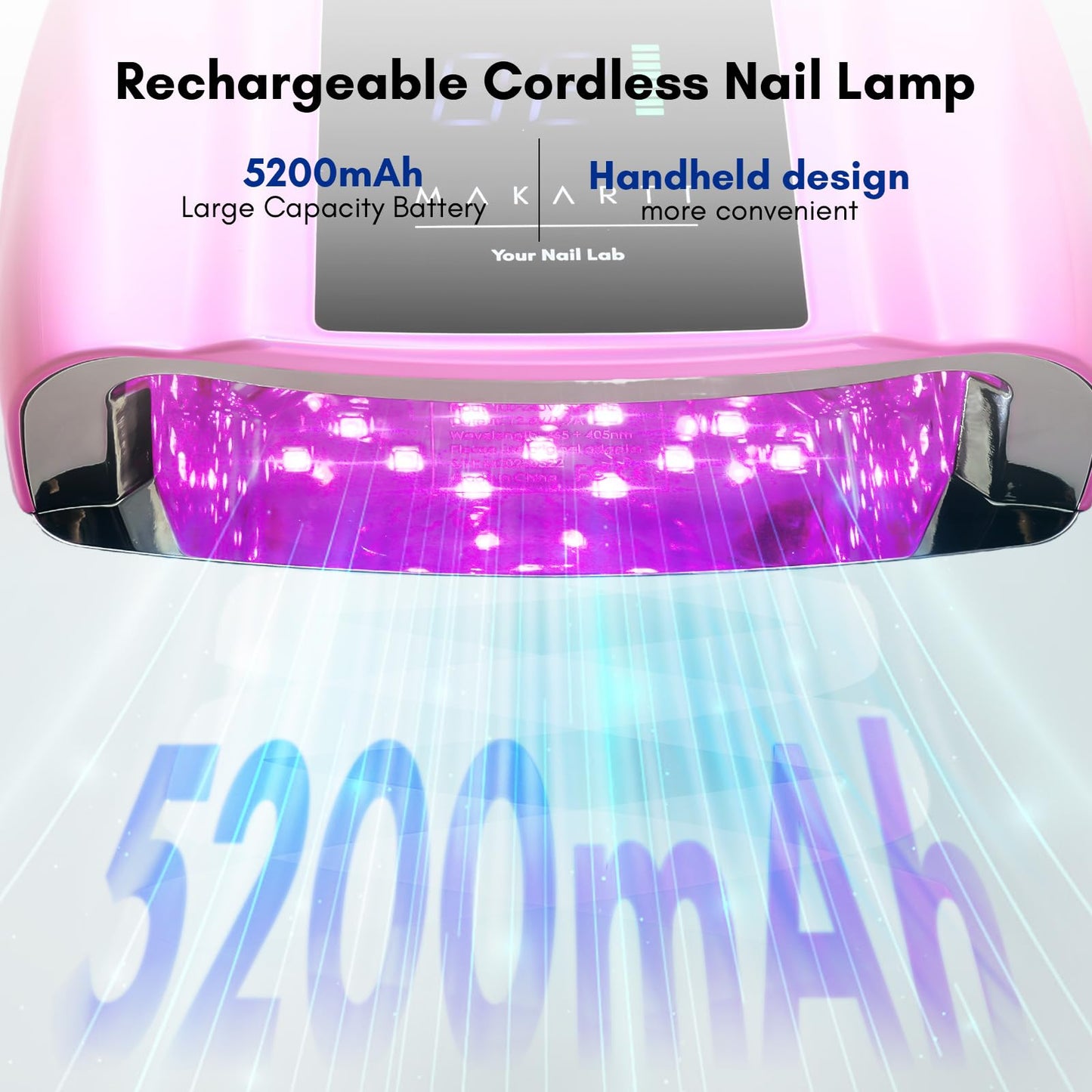 Makartt UV LED Nail Lamp – Fast Curing UV Light with Handle Nail Dryer with 42 Beads 4 Timers Cordless Rechargeable Design LCD Touchscreen & Smart Sensor(Gradient Pink)