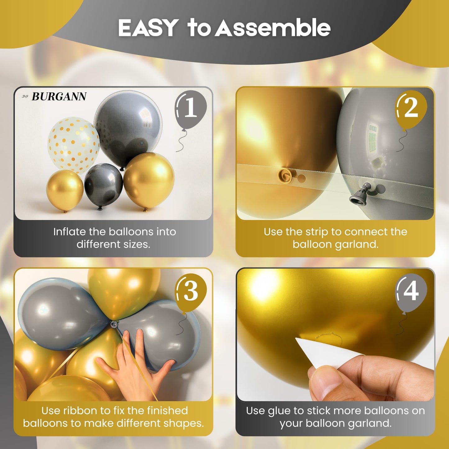 BURGANN Gold Birthday Party Decorations Set, White Silver Gold Balloon Garland Kit with Banner, Crown, Champagne Bottle, Foil Backdrop