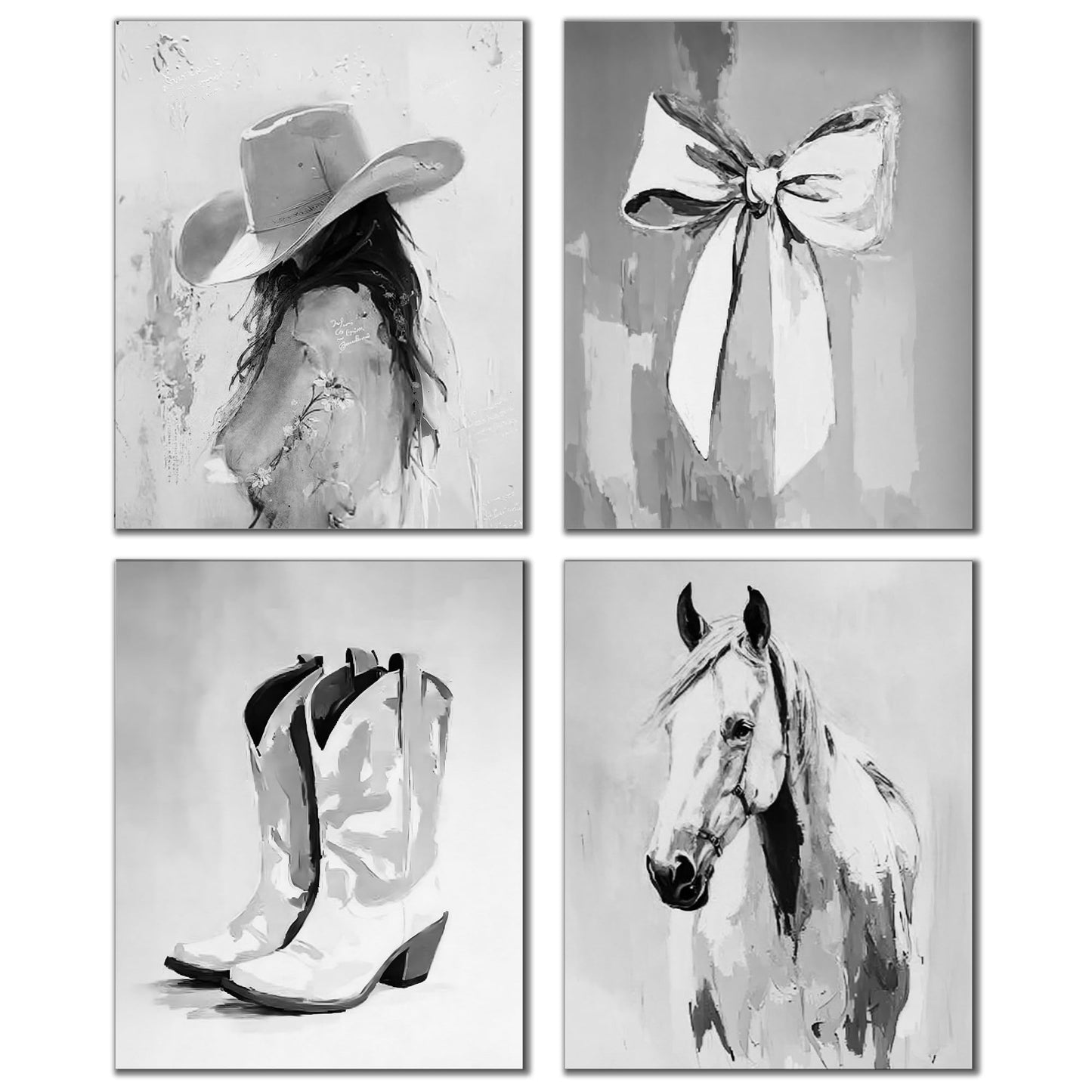 DOFQZ Western Coastal Cowgirl Wall Art Prints Set of 4, Coastal Cowgirl Home Room Decor, Neutral Country Western Coquette Bow Horse Posters for Girls Bedroom Dorm Decor, 8x10 Unframed