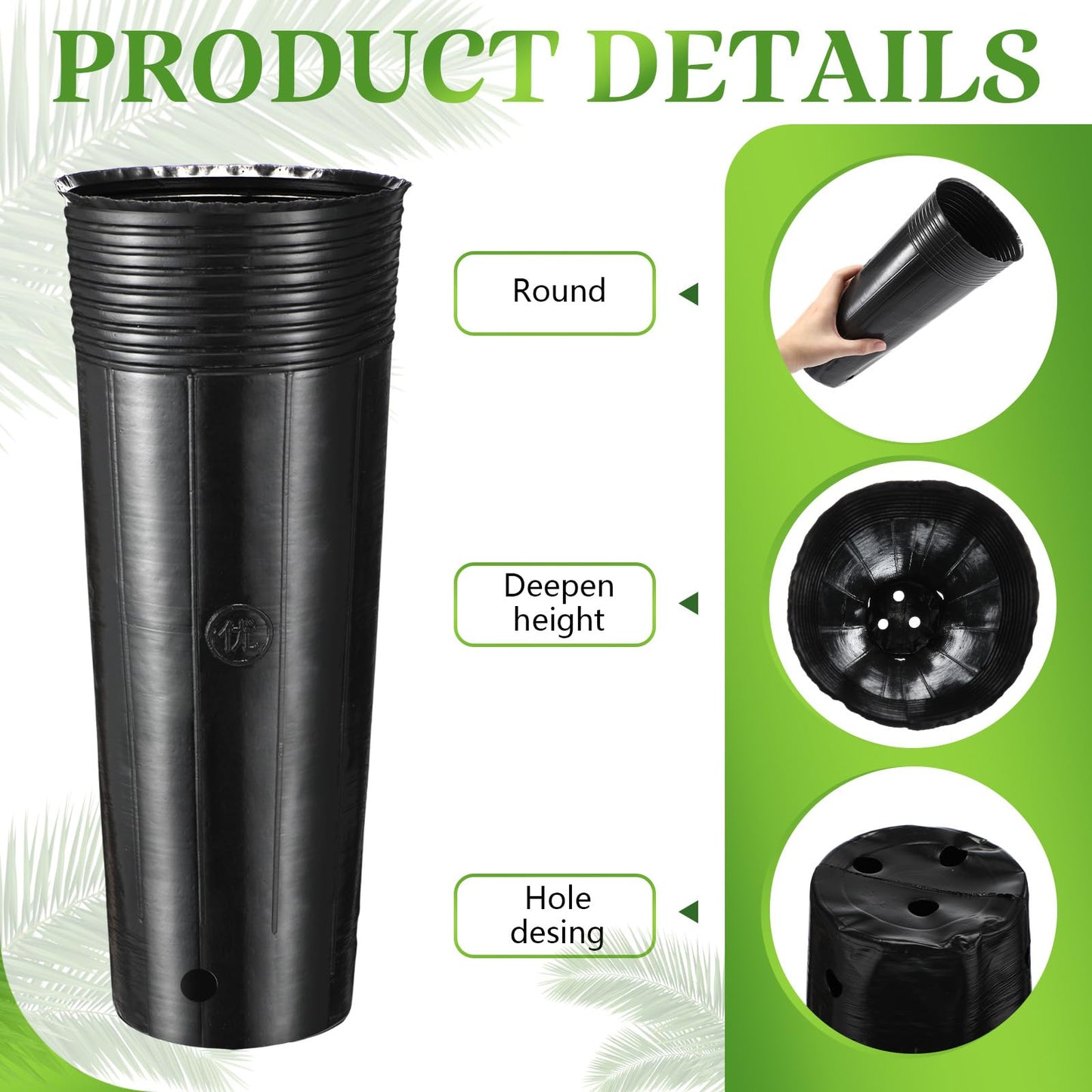 Ferrochef 100 Pack Tall Tree Pot 11.8'' x 4.7'', Black Plastic Deep Nursery Pots, Soft Deep Seedling Pots for Seed Starting, Plant Starter Cups with Drainage Holes for Flowers, Cutting & Transplanting
