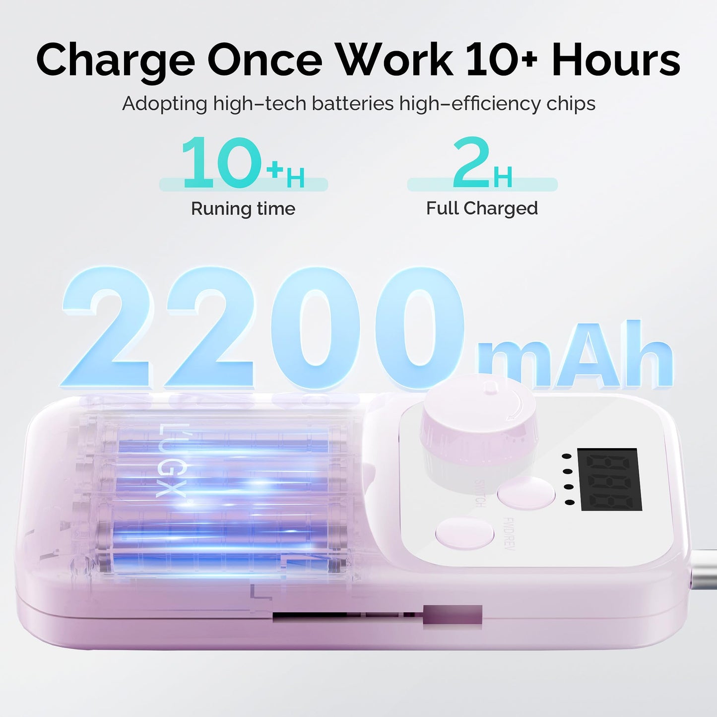 L'UGX Nail Drill Machine 35000RPM – Rechargeable Electric Nail File with LED Display, Portable Efile Nail Drill for Acrylic Gel Nails, Cordless Nails Drill for Beginners & Pros - Purple