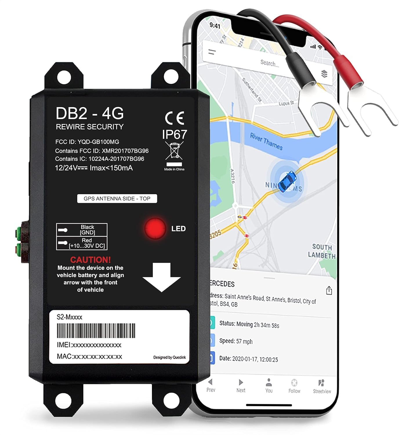 REWIRE SECURITY DB2-4G GPS Tracker for Vehicles – Real-Time Vehicle Tracking Device for Car, Van, Motorhome | Easy Battery Install | Live App Tracking | 4G Fleet Tracking | Low Cost Plan | Free Trial