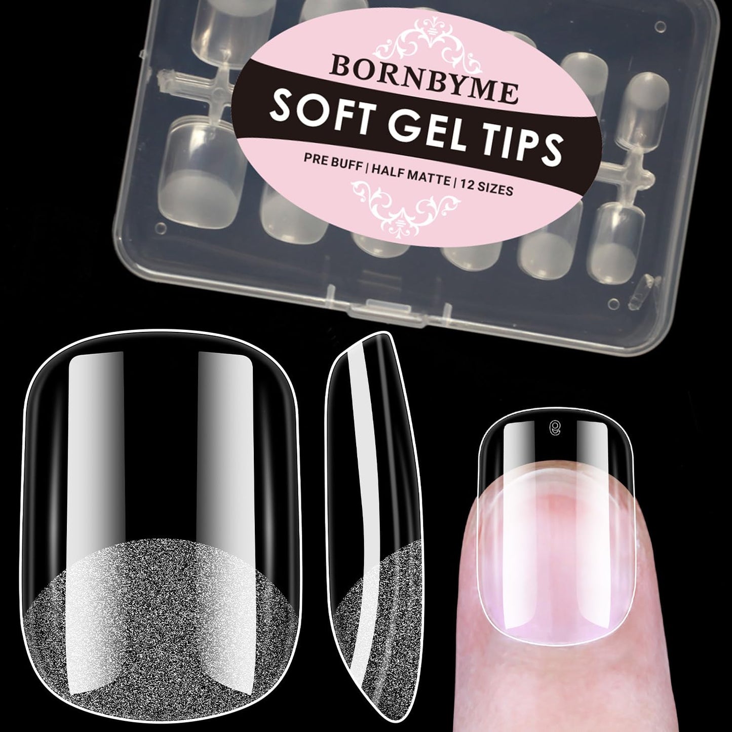 BORNBYME Short Square Soft Gel Nail Tips,120PCS Pre Buff Full Cover Shaped Nail Extenison Tips Half Matte Gel X Nail Tips Acrylic False Nail Tips