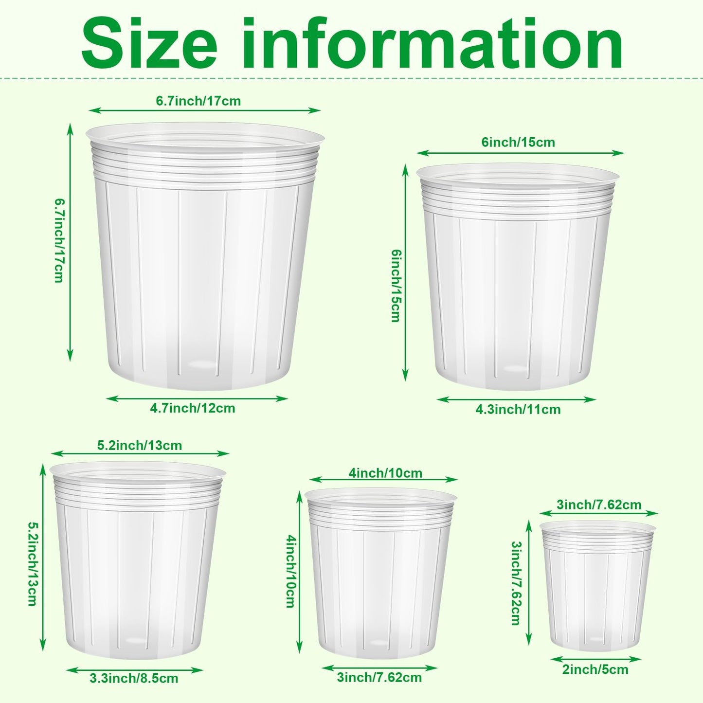 UPINS Clear Nursery Pots 40 Packs 3/4/5/6/7 Inches Plant Pots with Drainage Hole Seedling Transparent Plastic Gardening Pots Durable Seed Starter Pots Reusable for Plants Vegetables