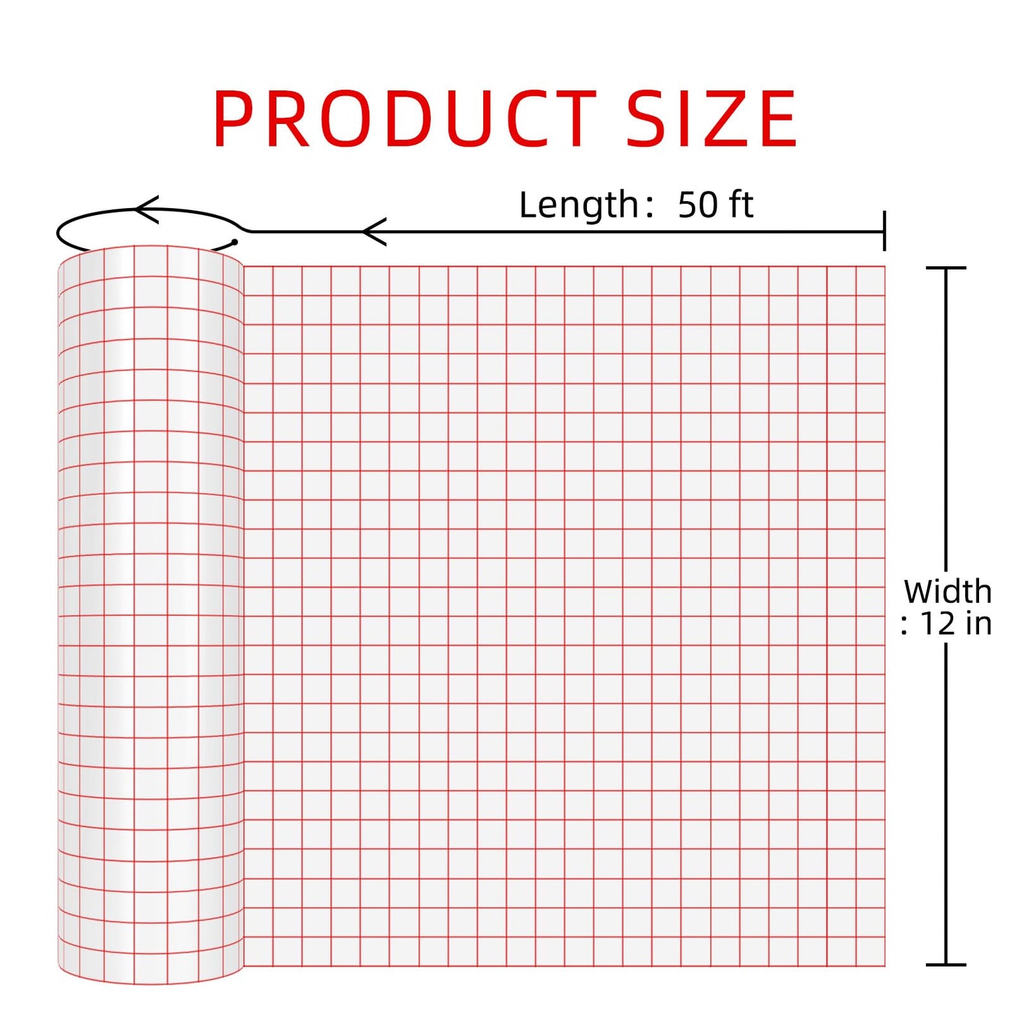 WELSTIK Clear Vinyl Transfer Paper Tape Roll - 12" x 50 FT w/Alignment Red Grid, Medium Tack Application Tape Compatible with Cricut, Silhouette Cameo & Oracal Adhesive Vinyl for Decals, Stickers