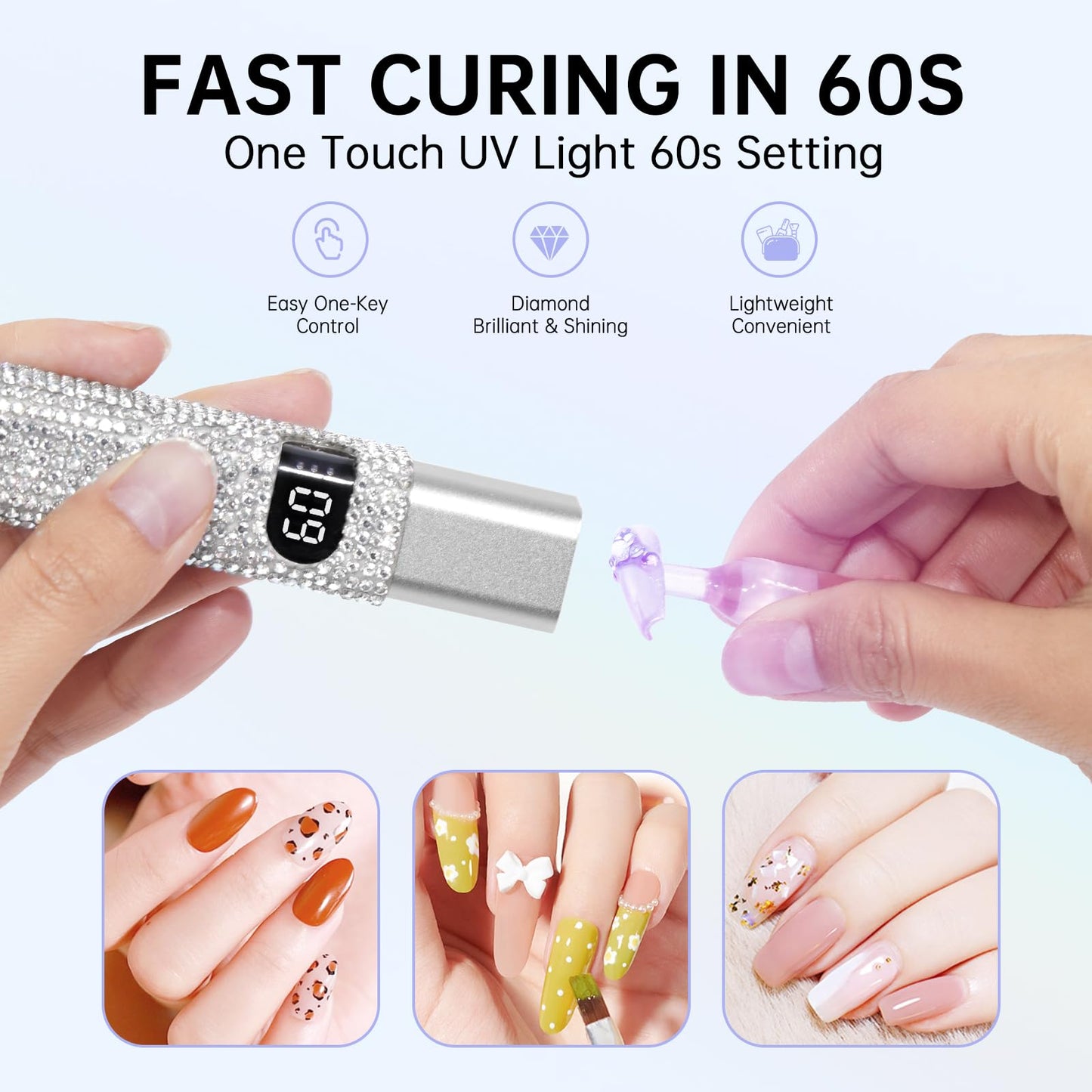 CHRISTINE SHELLY Handheld UV Light for Gel Nails, Mini LED Cordless Nail Lamp for Gel Nail Polish, Portable Flash Cure Lamp, Rechargeable USB Nail Dryer with LCD Display Fast Curing Home DIY