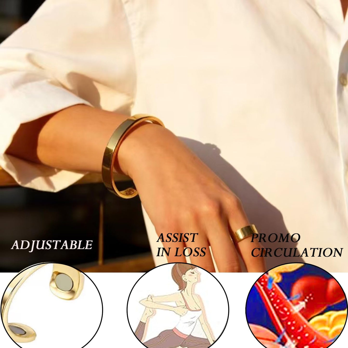 TiFluFlue Kalm Bracelet Ring Set for Women (Gold)