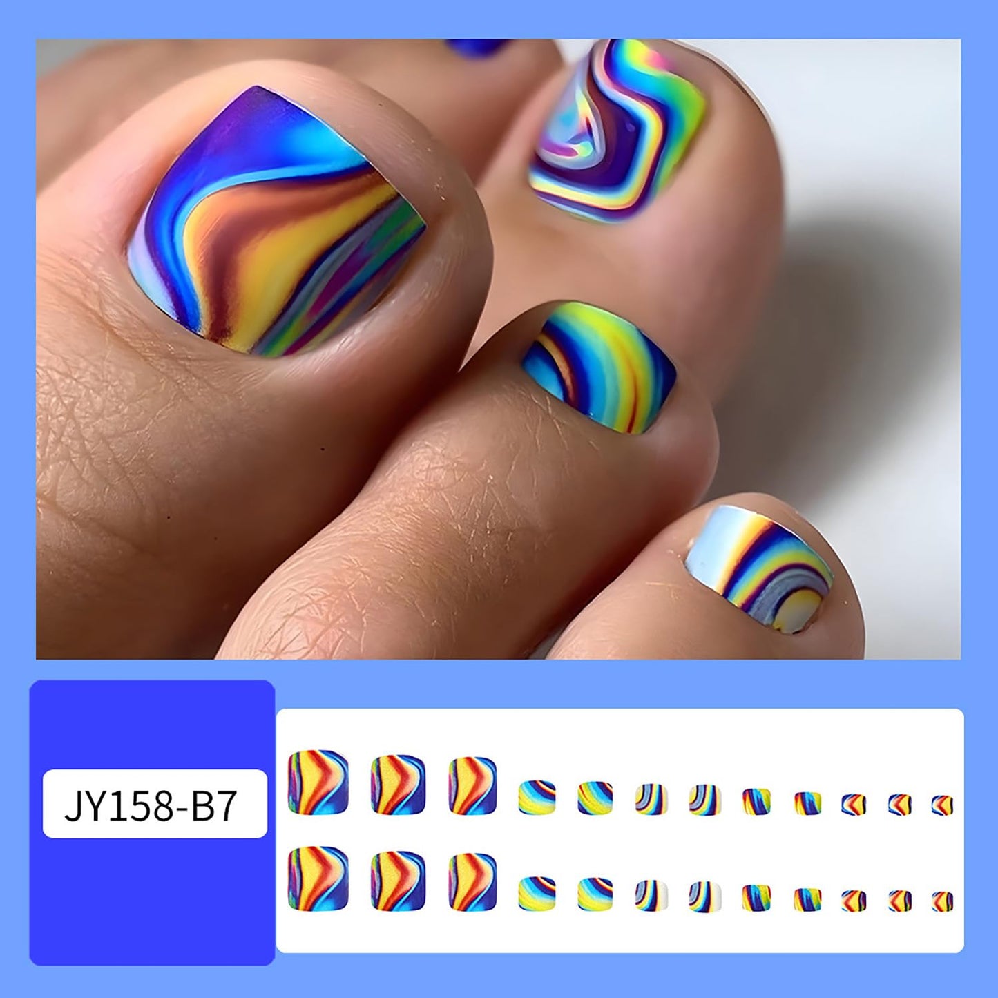 FIEONCIY Press on Toenails with Designs Acrylic Fake Nails for Toe Artificial False Nails with Charms Glue on Toe Nails for Spring Summer Stick on Toenails for Women Girls(JY158)