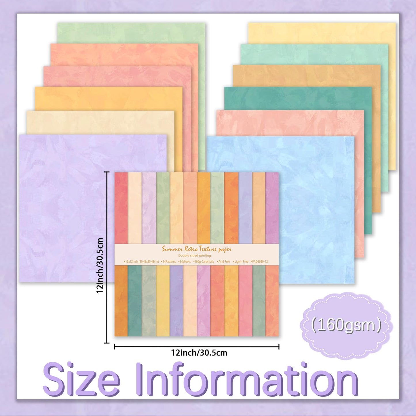iChuan 24 Sheets Scrapbook Paper 12" Double-Sided Photo Backdrop Patterned Craft Paper 160gsm for Junk Journals Greeting Cards Album Decoration(Boho Design B)