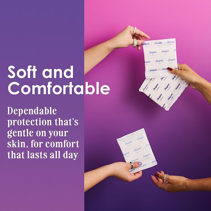 August Overnight Pad with Wings, Overnight Pads for Women and Anyone Who Menstruates, 96 Long Pads with Compostable Wrappers, Toxin Free, Fragrance Free, and Hypoallergenic (6 Boxes of 16)