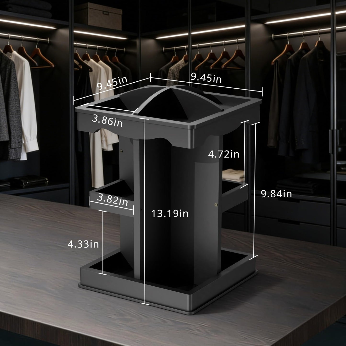 Rotating Cologne Organizer for Men, 3 Tier Wood Cologne Holder Stand with Brush Storage, 360 Spinning Perfume Display Shelf for men's Vanity, Multi-Layer Bathroom Organizers and Storage, Black