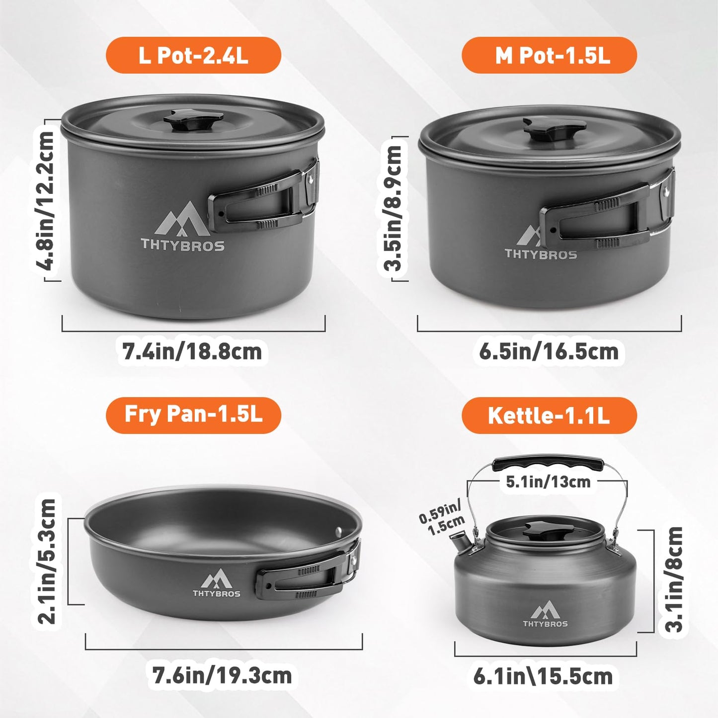 THTYBROS 27pcs Camping Cookware Mess Kit for 2-4 People, Portable Cookware Set with Kettle, Pots & Pans, Stainless Steel Utensils, Plates, Dishware for Backpacking, Picnic, Outdoor Adventures