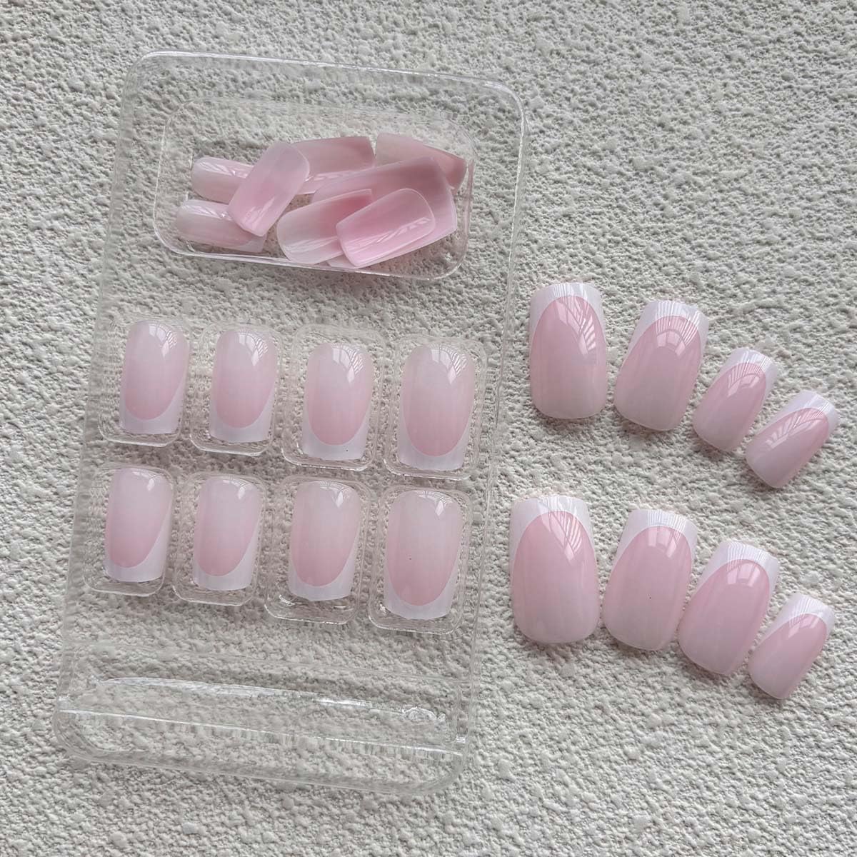 Medium Square Press On Nails French Tip Fake Nails Nude False Nails With Design Cute Glue On Nail Full Cover Stick On Nail Acrylic Artificial For Women DIY Manicure Art Decoration 24Pcs