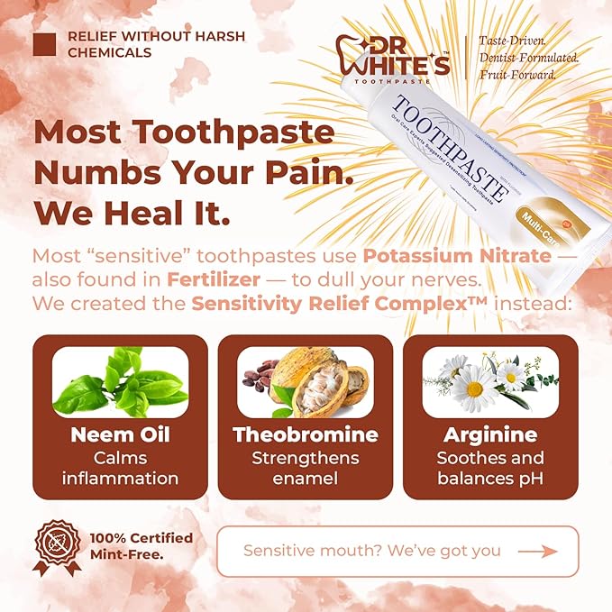 Dr. White’s Fluoride-Free nHA Toothpaste 2-Pack; Dentist-Formulated, Nano Hydroxyapatite + Xylitol, Sensitivity Relief Complex™, Mint-Free, Enamel Safe, Swallow-Safe (3.5 Oz, Sweet Peach)
