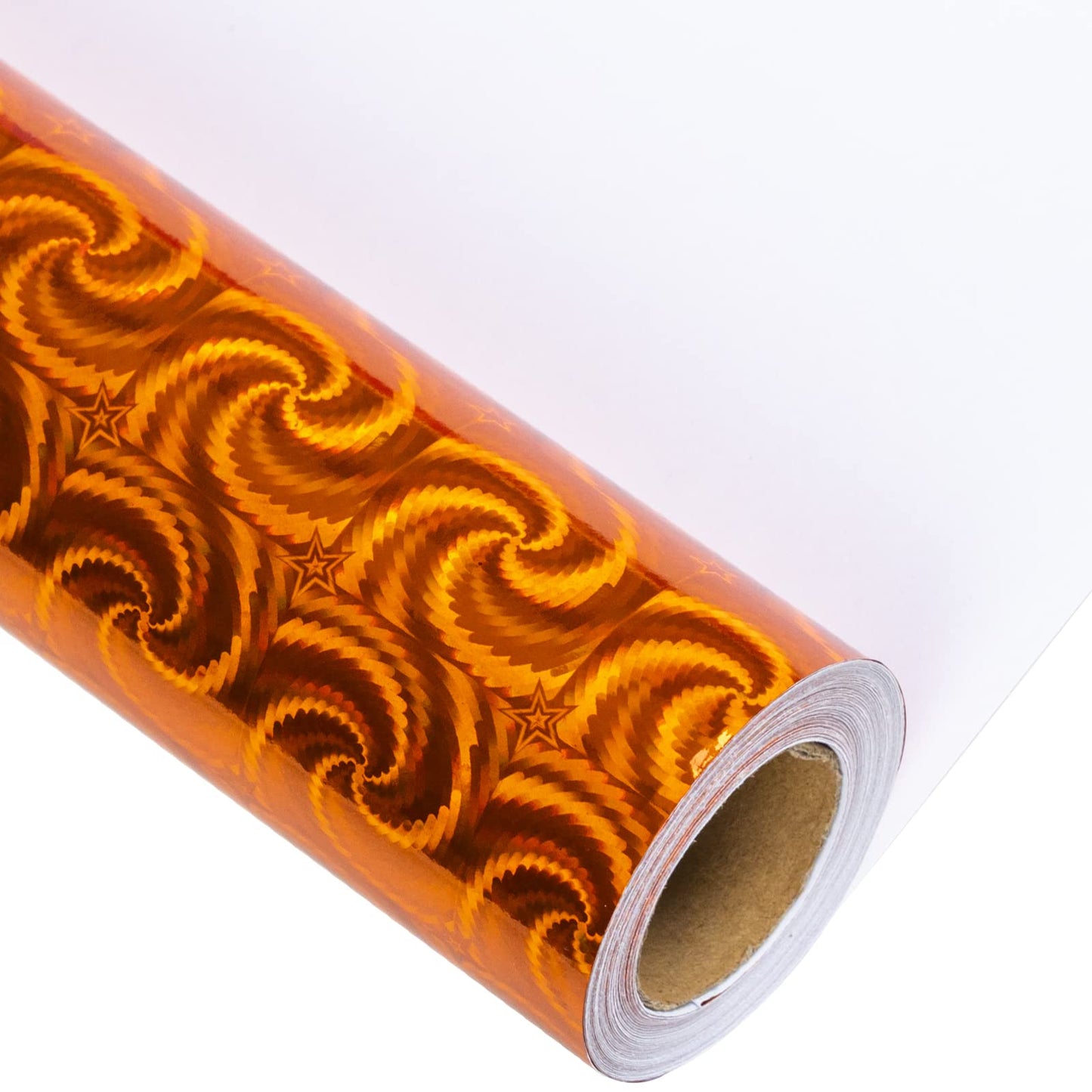 LeZakaa Fall Holographic Wrapping Paper Roll, Orange Gift Wrap with Swirl & Star Pattern Metallic Foil for Autumn, Thanksgiving, Birthday, Halloween, Wedding, Mini Roll 17 in x 32.8 ft