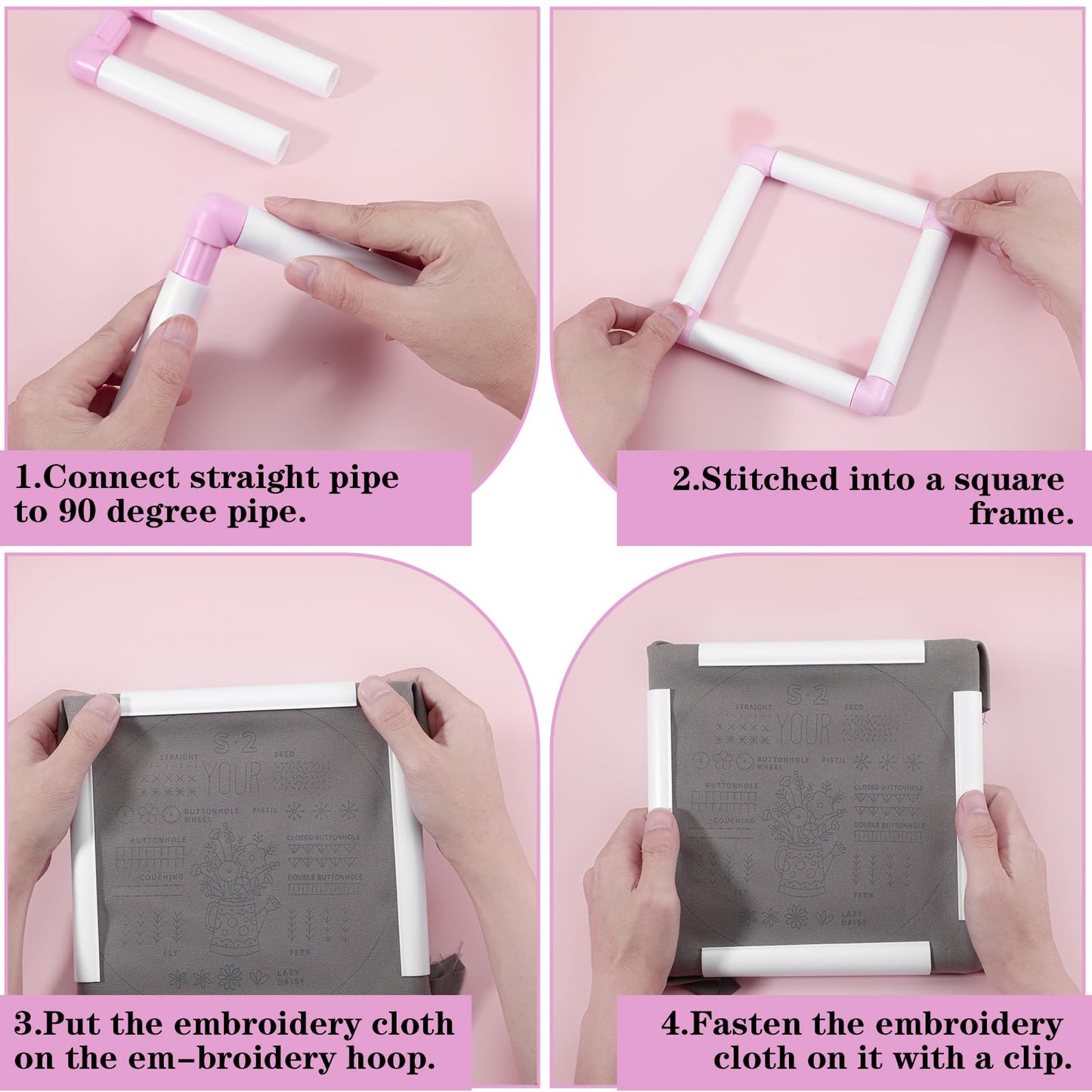 3 Pack Square Embroidery Hoops, Plastic Cross-Stitch Hoops, Plastic Clip Frame for Embroidery, Embroidery Quilting Frames (6x6, 8x8, 11x11)