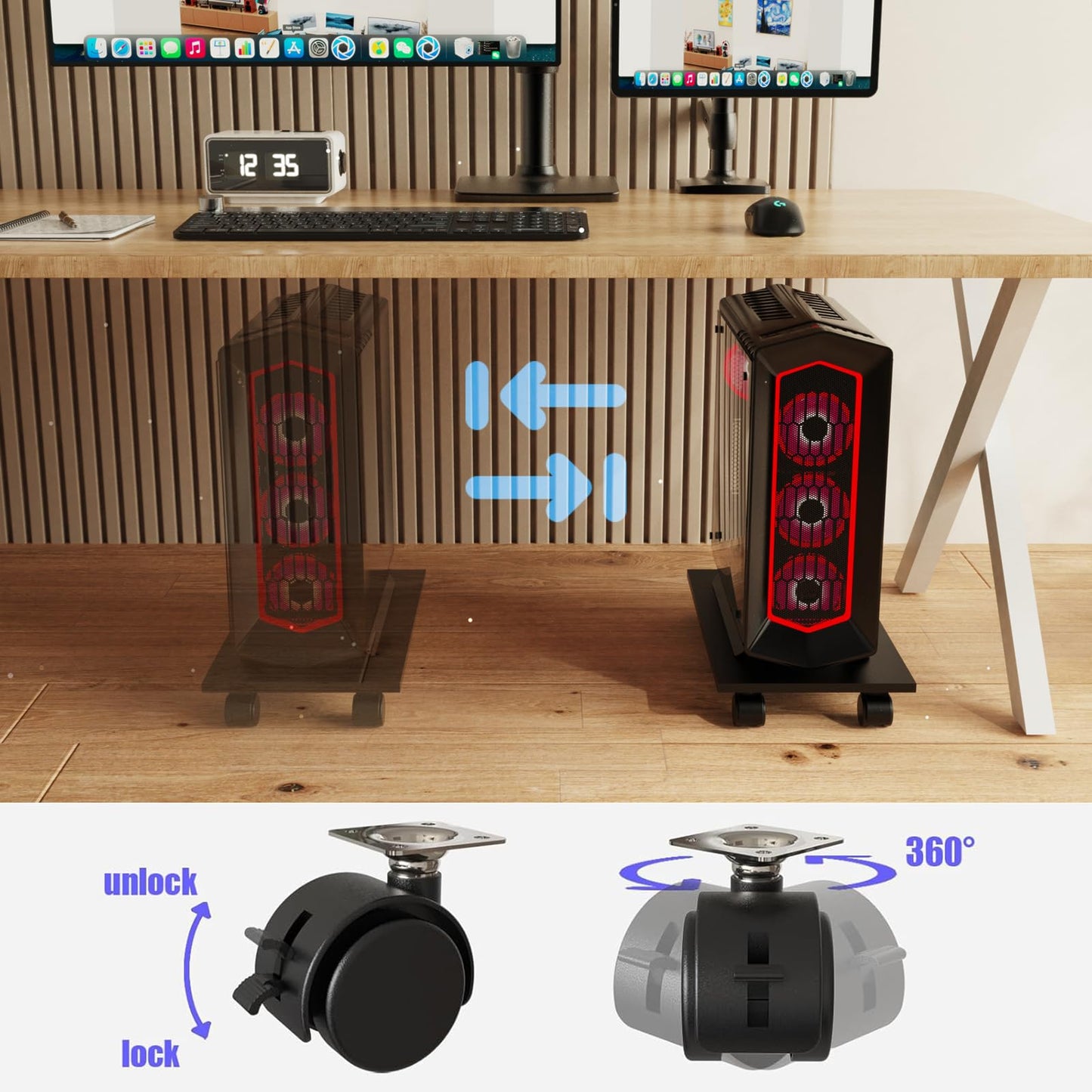 WEGASTU CPU Stand、Computer Tower Stand、Mobile CPU Holder with 4 Caster Wheels Fits for PC、Printer、Most Computer Tower、Office、Home、Planter Caddies、Dog Bowl Stand (Black)