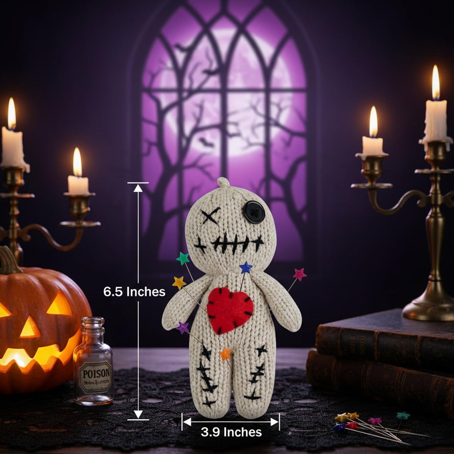 DKUUPEX Voodoo Doll with 18 Pins, Creepy Horror Plush Stress Relief Halloween Decoration & Funny Gag Gift for Friends, Office & Party for Adult