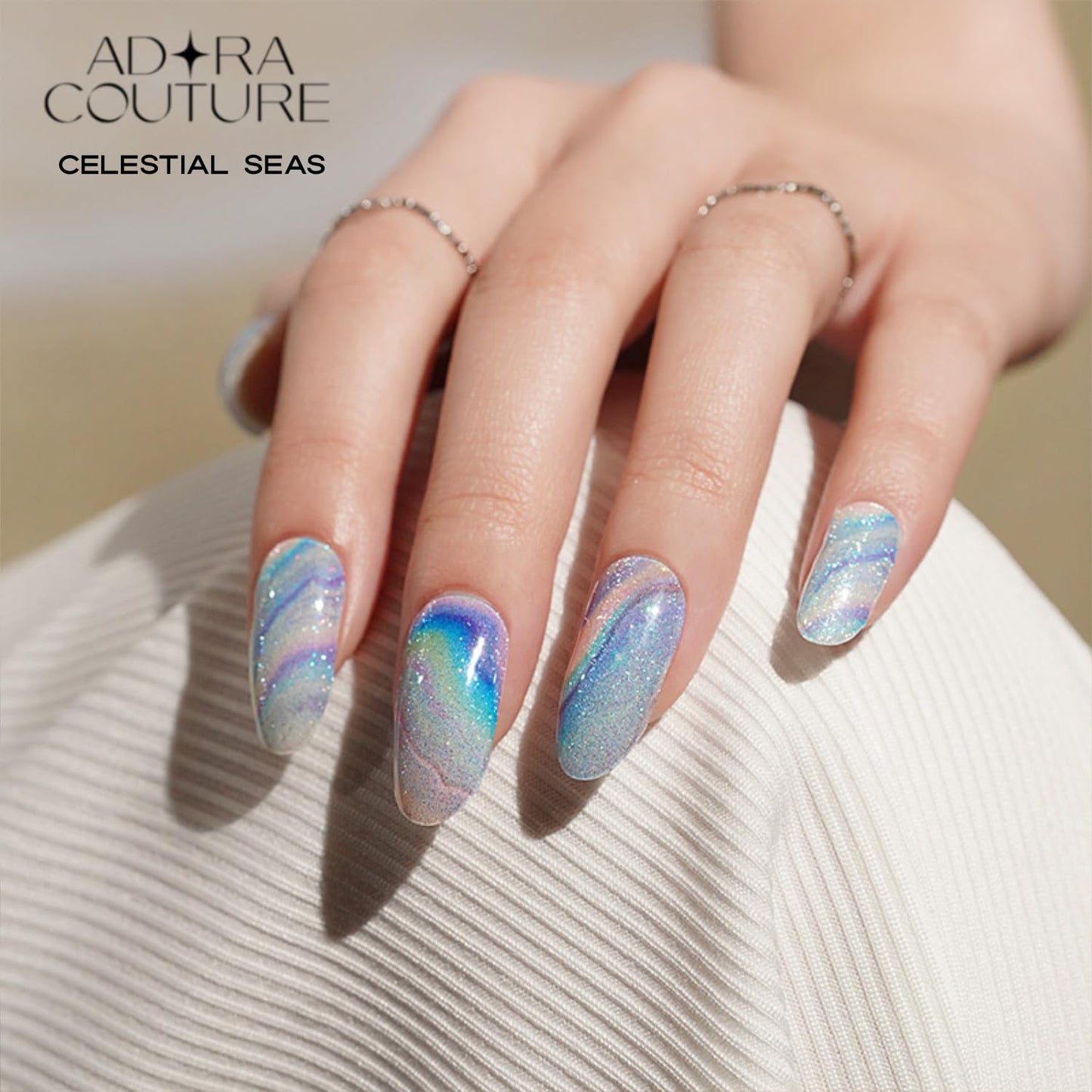 Adora Couture Semi Cured Gel Nail Strips with 20 Pieces - UV Gel Stickers, Manicure Kit, Easy Application Wraps Includes Prep Pads, Nail File, Wooden Stick - UV Light Required (Blue Sea)