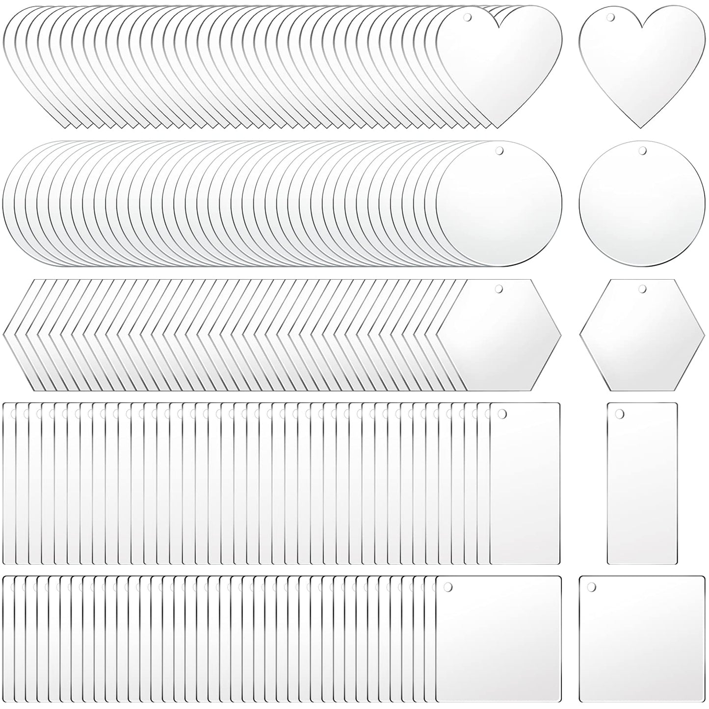 Sdfsdf 200 Piece Acrylic Keychain Blanks - Transparent Pendants in Circle, Heart, Square, Rectangle, Hexagon Shapes for DIY Crafts Projects (C-50)