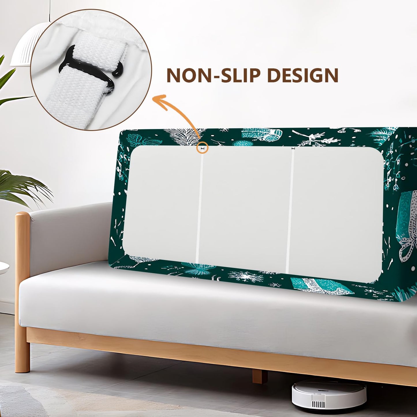LEIWEIHOPE Forest Christmas Seat Cushion Cover, Deep Green Holiday Sofa Cushion Slipcover with Gift & Winter Deer Pattern, Stretch Couch Seat Protector with Elastic Bottom, Furniture Cover,Medium