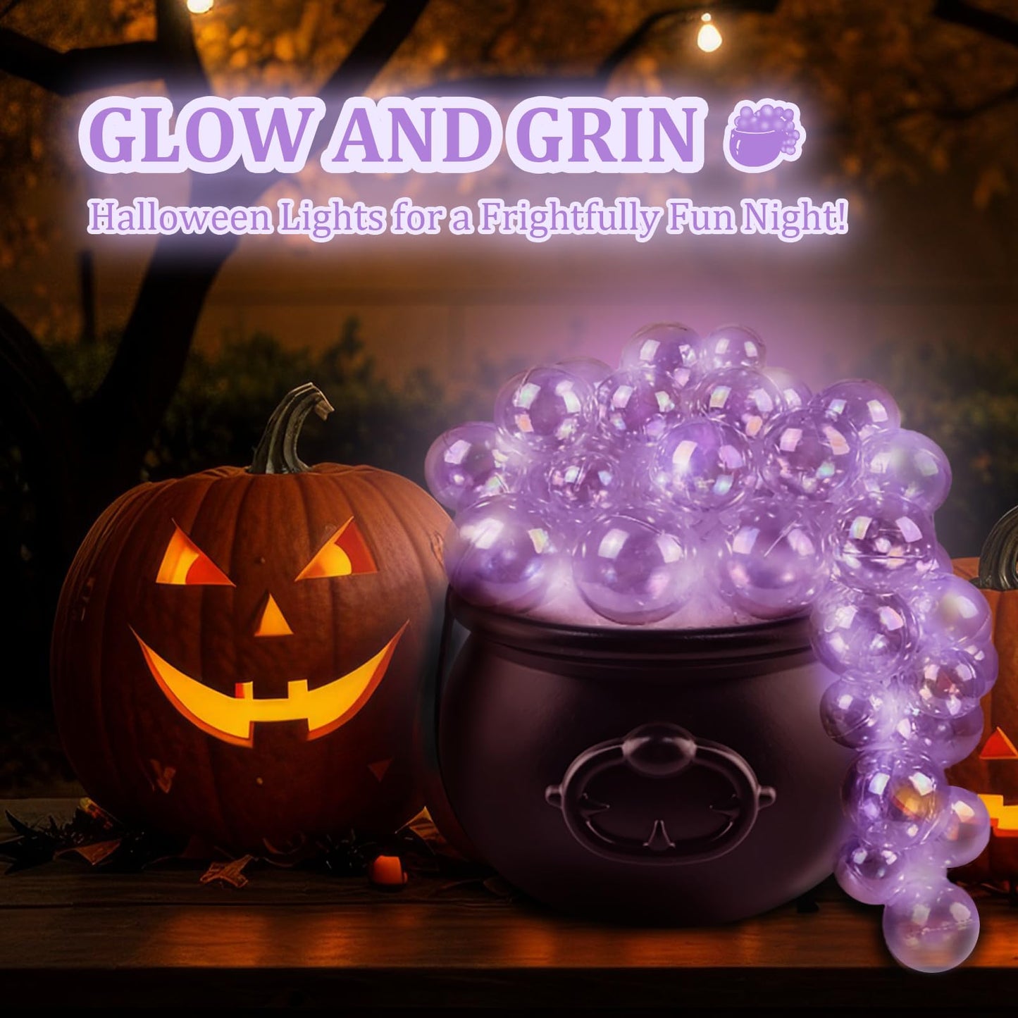 HEVOY Glowing Witch's Cauldron Set, Easy DIY Light-Up Bubbling Cauldron With Clear Ornaments, Halloween Party Indoor Prop Decor (Black)
