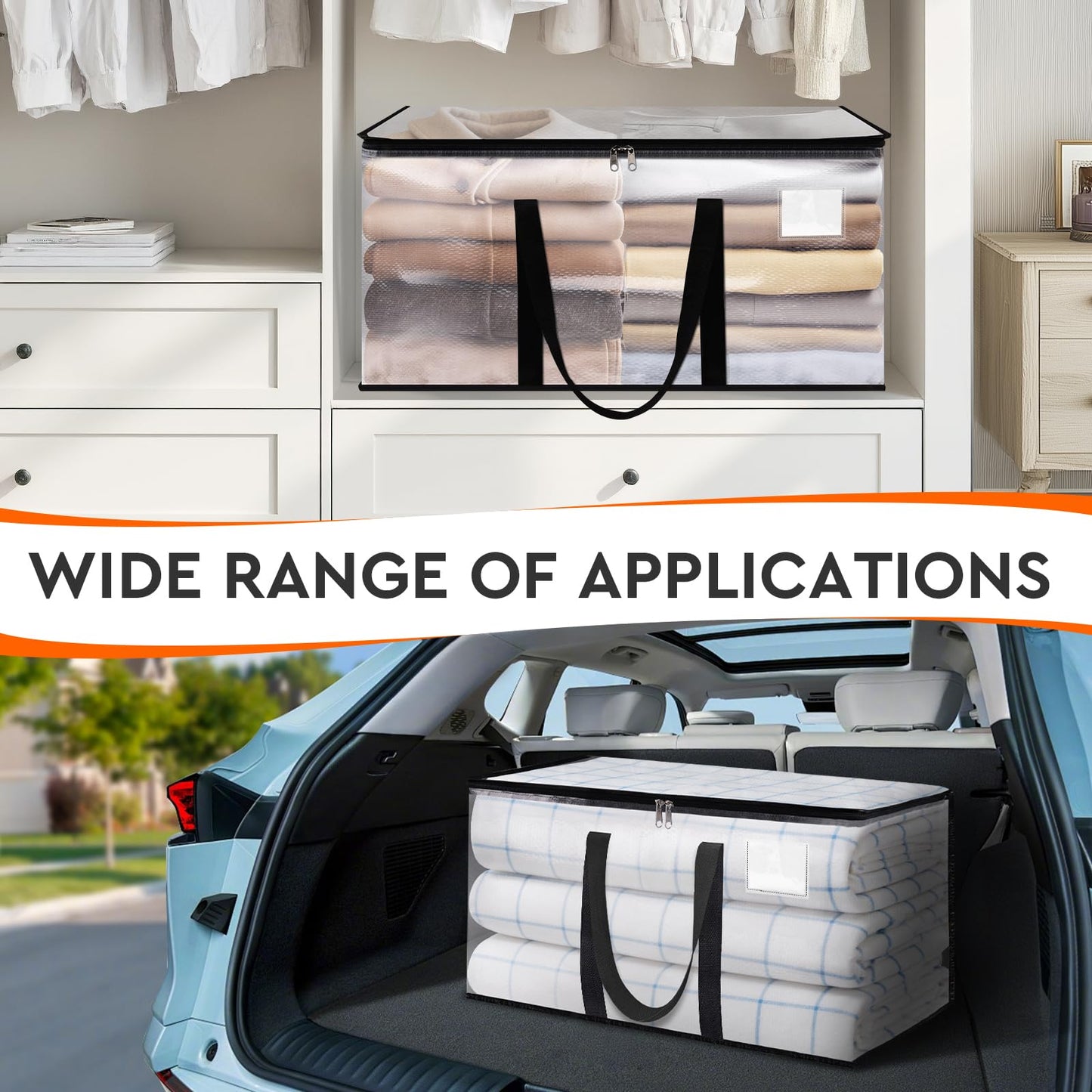 HomeHacks Clear Moving Bags Heavy Duty 2 Pack, Storage Bags with Zipper, Extra Thick Handles & Waterproof Packing Boxes for Moving, Camping, Home Organization 93L/24Gal (28.7"x14.2"x14")