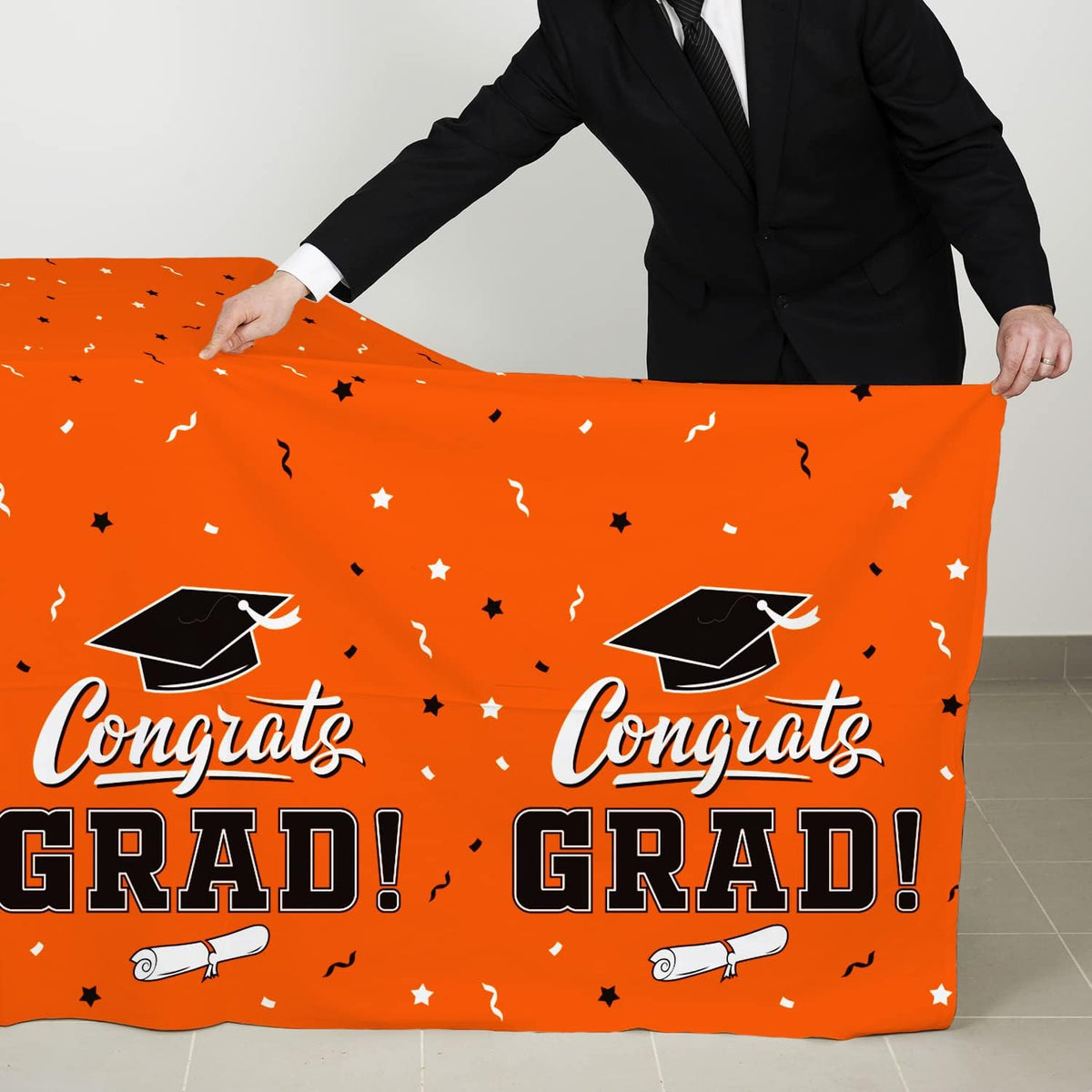 Graduation Party Decorations, Gongrats Grad Tablecover for Graduation Party Supplies, 3 pcs Orange Table Cloths, 54"x108"