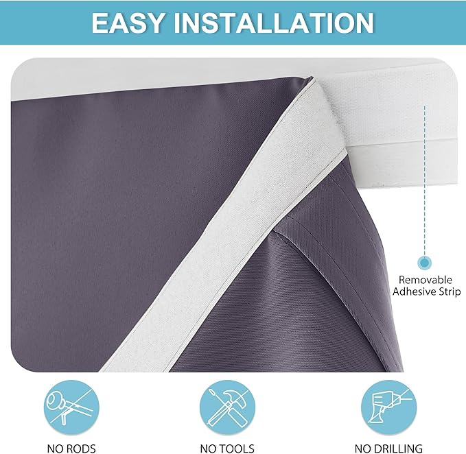 RYB HOME Blackout French Door Curtain - Privacy Thermal Insulated Window Shades for Patio Kitchen Front Entry Back Door Glass Window, Self Adhesive No Drill, 1 Panel, 26" W x 69" L, Grayish Purple