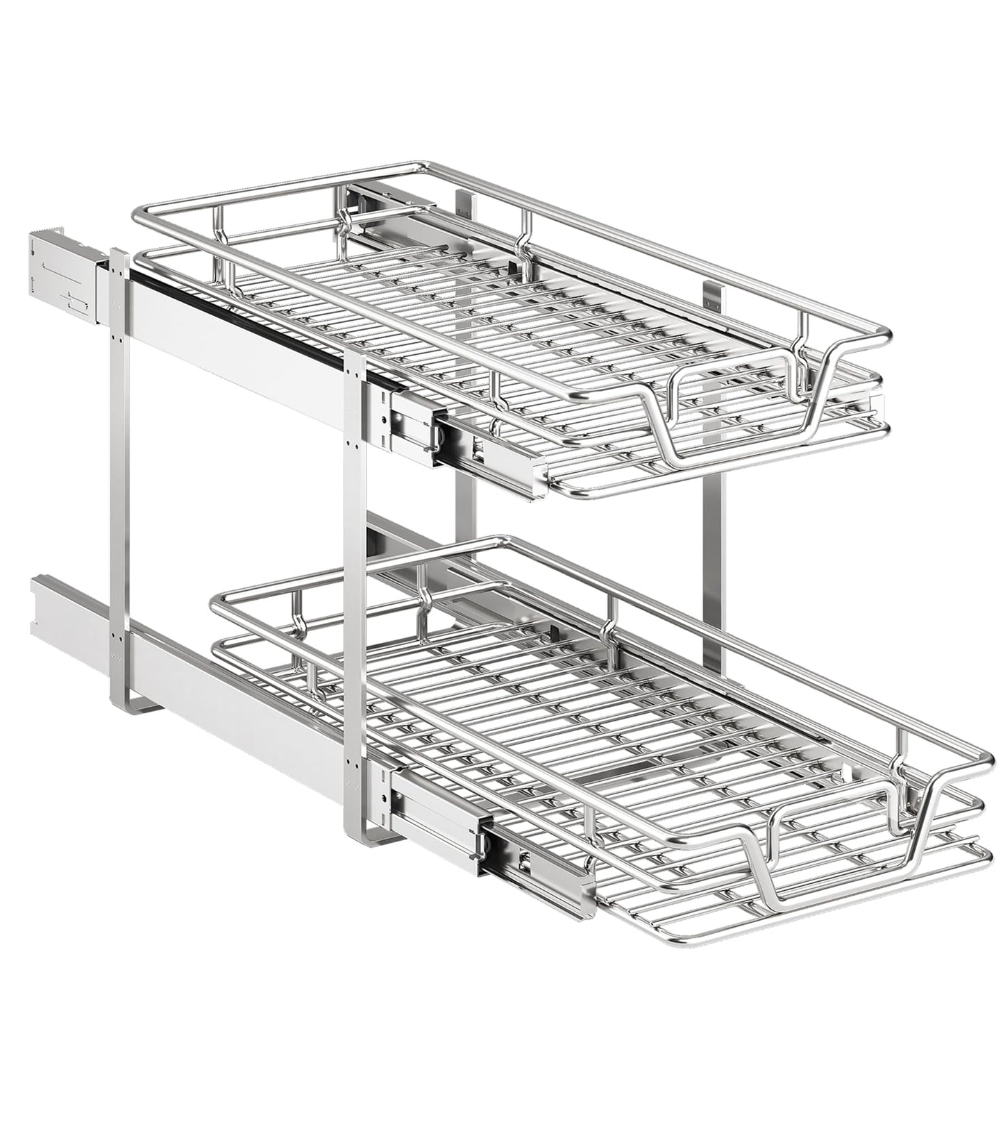 QUYUWU 2-Tier Kitchen Cabinet,Pull Out Cabinet Organizer,Shelf and Drawer Organizer Slide Out Pantry Storaqe Basket in Multiple Sizes (12" W x21 D)