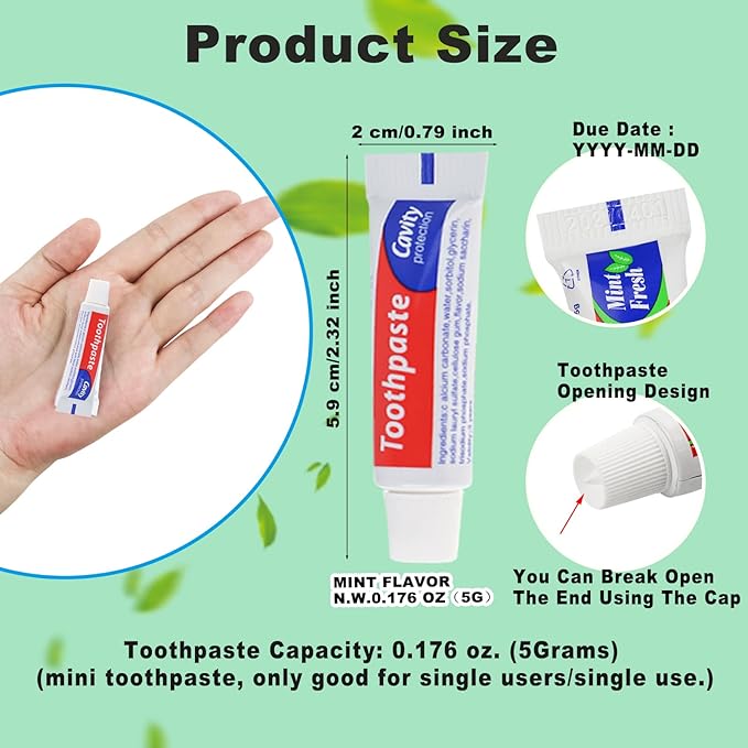 50 Tubes Bulk Travel Size Toothpaste,0.176 oz Extra Small Toothpastes Travel Size Bulk Mint Mini Disposable Toothpaste for Hotel,Guests,Homeless,Charity(Too Small, Only Good for Single Use)