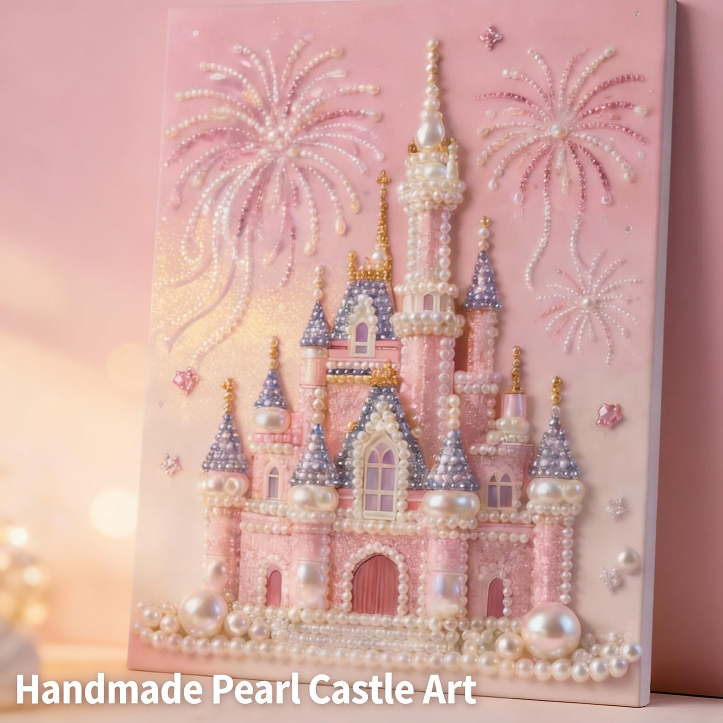 Jendfert DIY 3D Pearl Painting Kit, Castle Design with Fireworks, Plastic Pearl Art Craft for Adults and Beginners, Home Wall Decor - No Framework