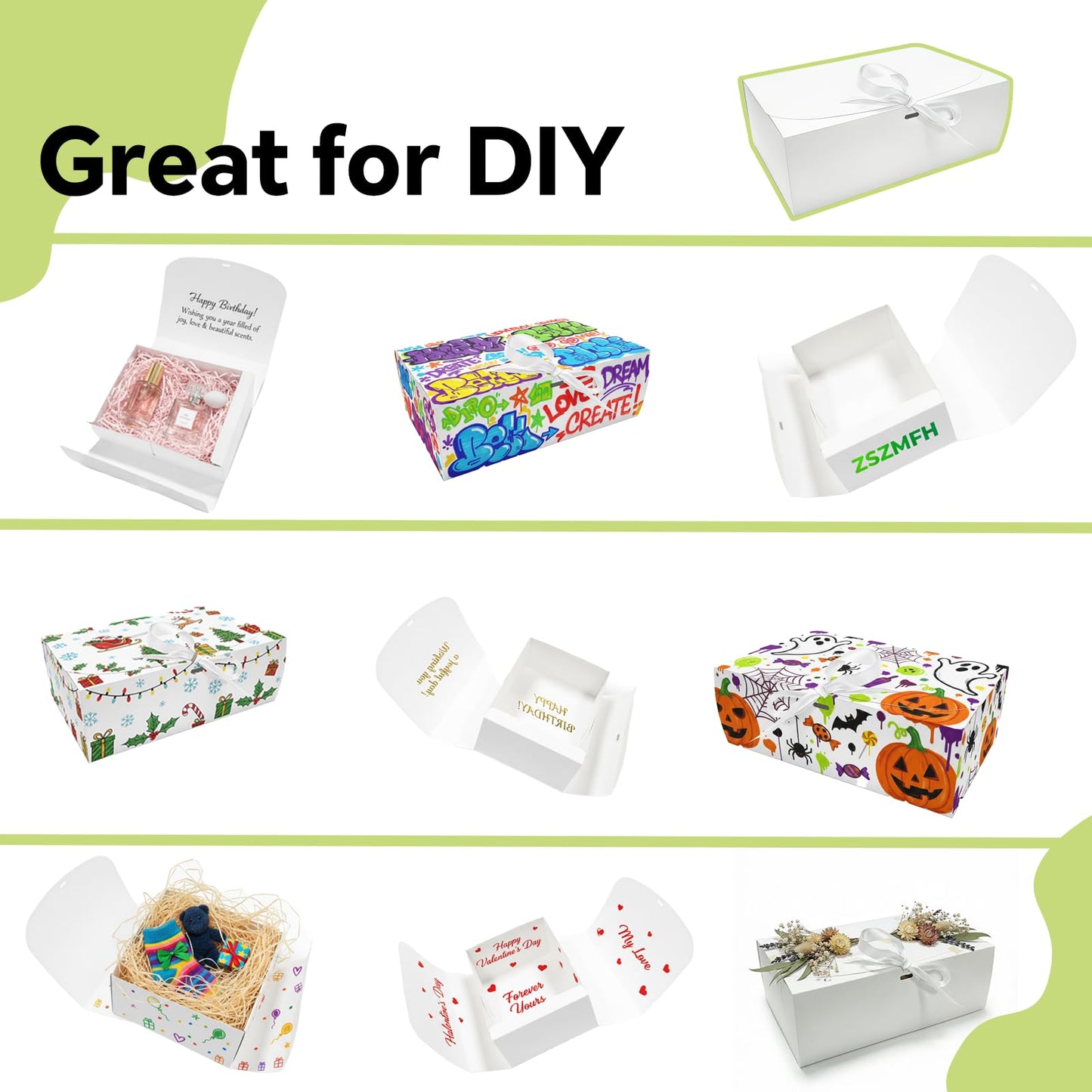 ZSZMFH 15 PCs Gift Boxes with Lids, 12" x 8" x 4" White Gift Boxes with Ribbon, Bridesmaid Proposal Box, Kraft Paper Gift Box for Wedding, Packaging, Present, Birthday, Cupcake Boxes, Crafting