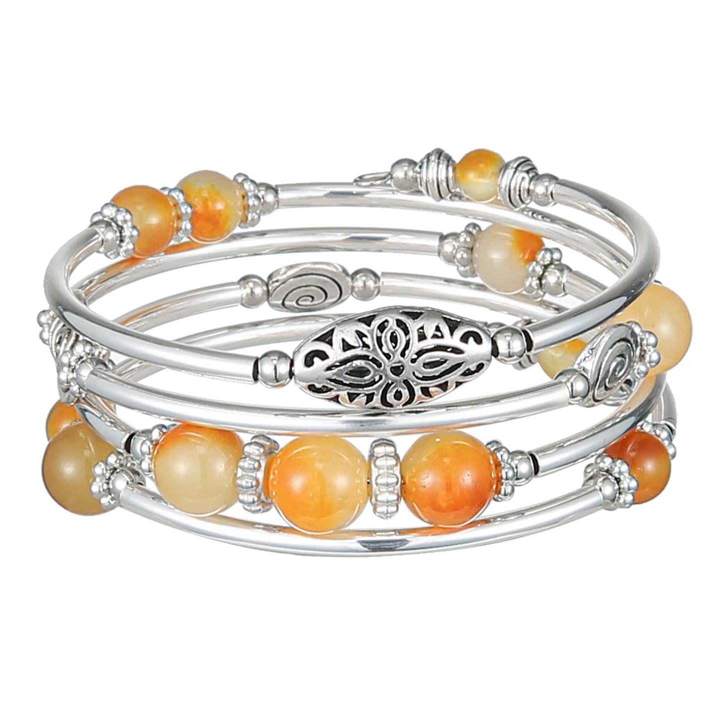 FULU AUTUMN Stackable Beaded Bracelets for Women Boho Wrap Silver Bracelet Layered Fashion Jewelry Gifts for Her(17-Yellow)