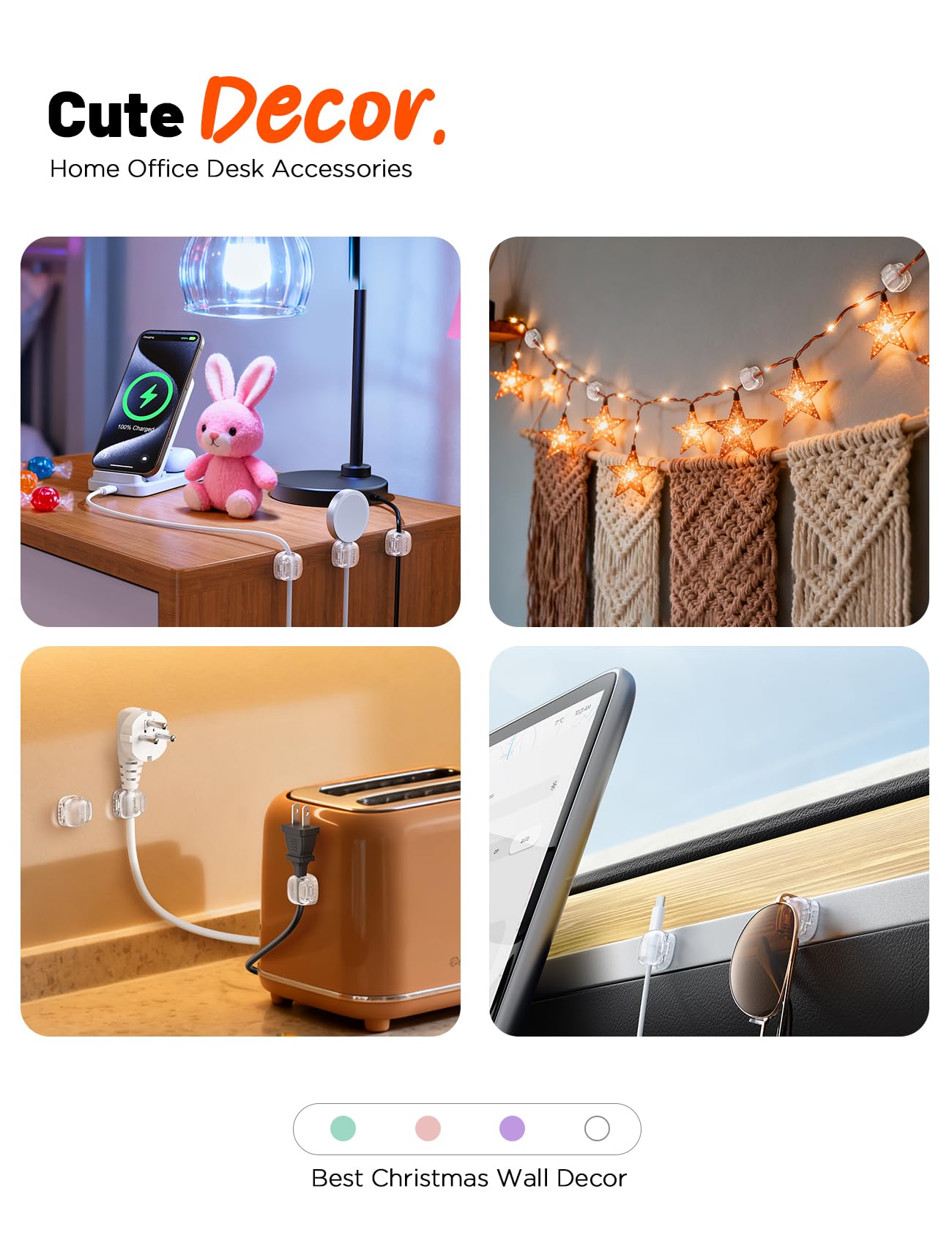 Cable Clips,8 Pack Cord Holder Cord Organizer [1s Lock & Strongest Adhesive] Spring Cord Clips Phone Charger Wire Desk Cable Management Nightstand Home Office School Decor Women Desk,Transparent Clear