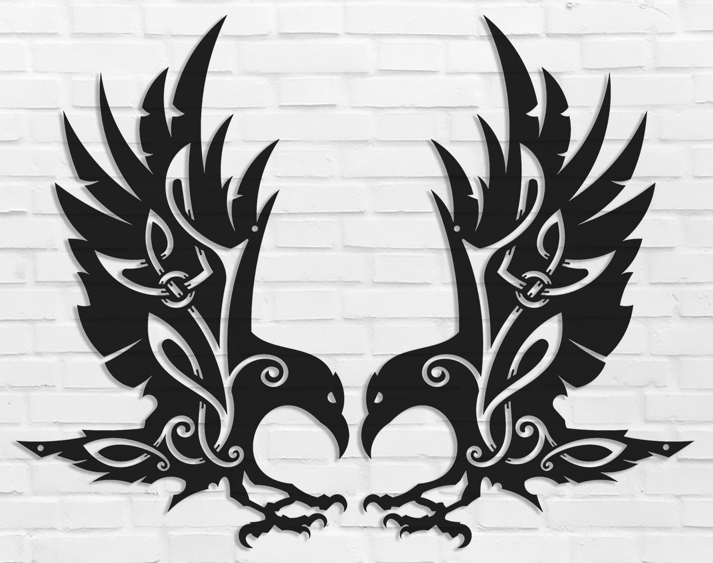 Viking Raven Wall Decor Metal Crow Wall Art Gothic Home Decorations Celtic Art for Living Room Bedroom Indoor Outdoor (Black 2 Set)