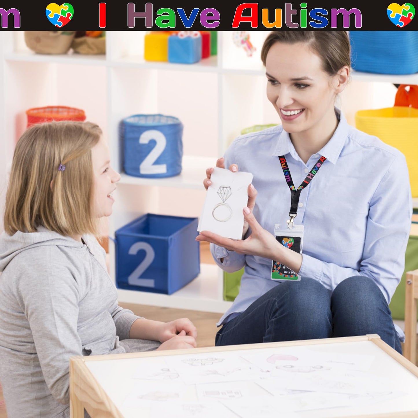 2 Set Autism Alert Card, ADHD Awareness Autistic Emergency Contact Card with Autism Lanyards Waterproof Card Holder Pocket Insert PVC