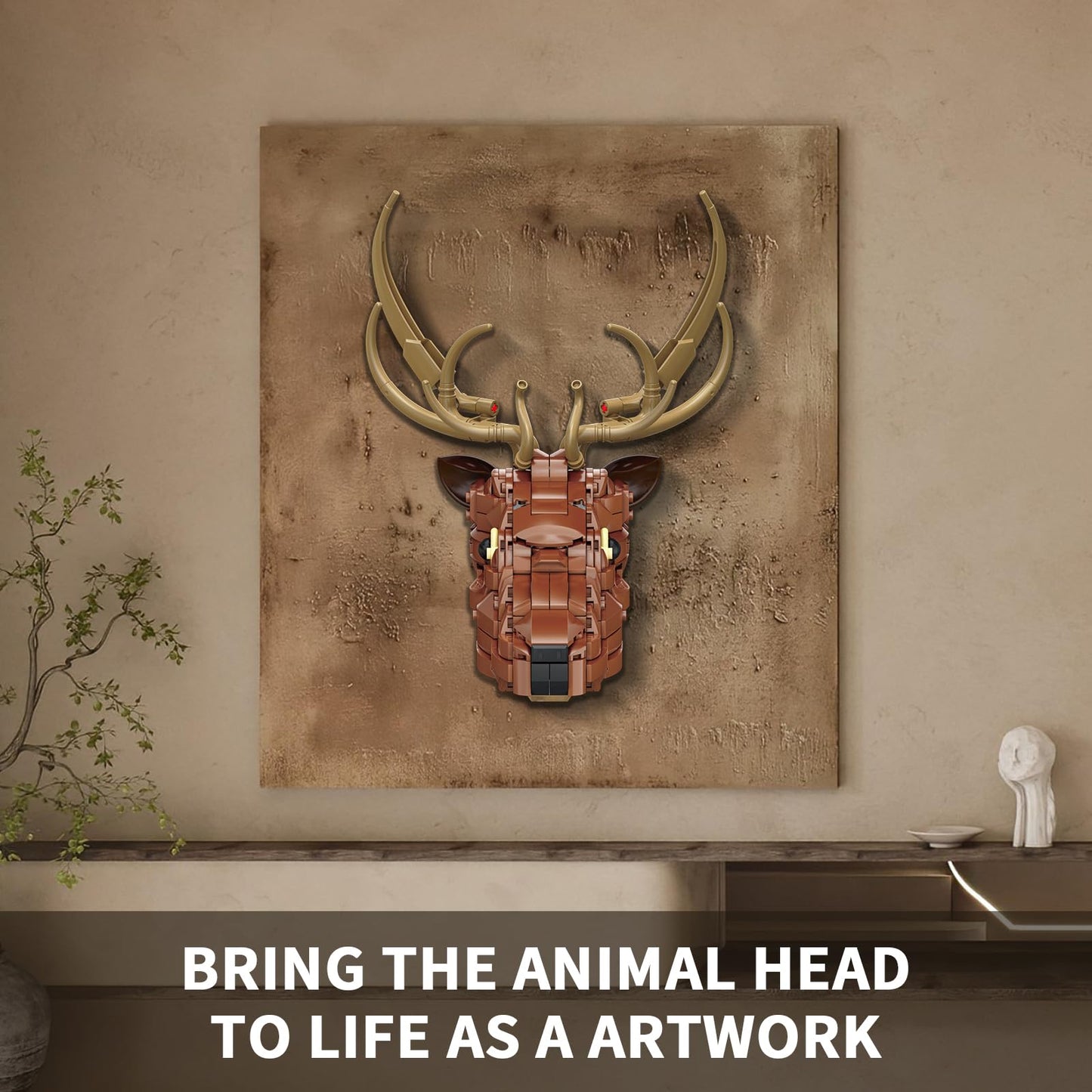 KAZI Wall Art Building Toy Sets,Deer Head Nature Wall Artwork for Living Room Decor,Home Office Decor Idea,Build and Display Creative Activity for Artistic Adults,Ideal Gifts for Mothers Day