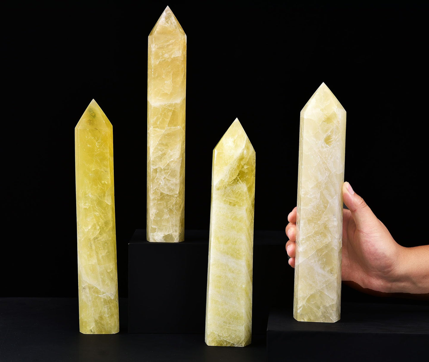 AMOYSTONE Extra Large Crystal Obelisk Tower Lemon Quartz Point Wand 6 Faceted Reiki Meditation Therapy 2.2-2.6 LBS