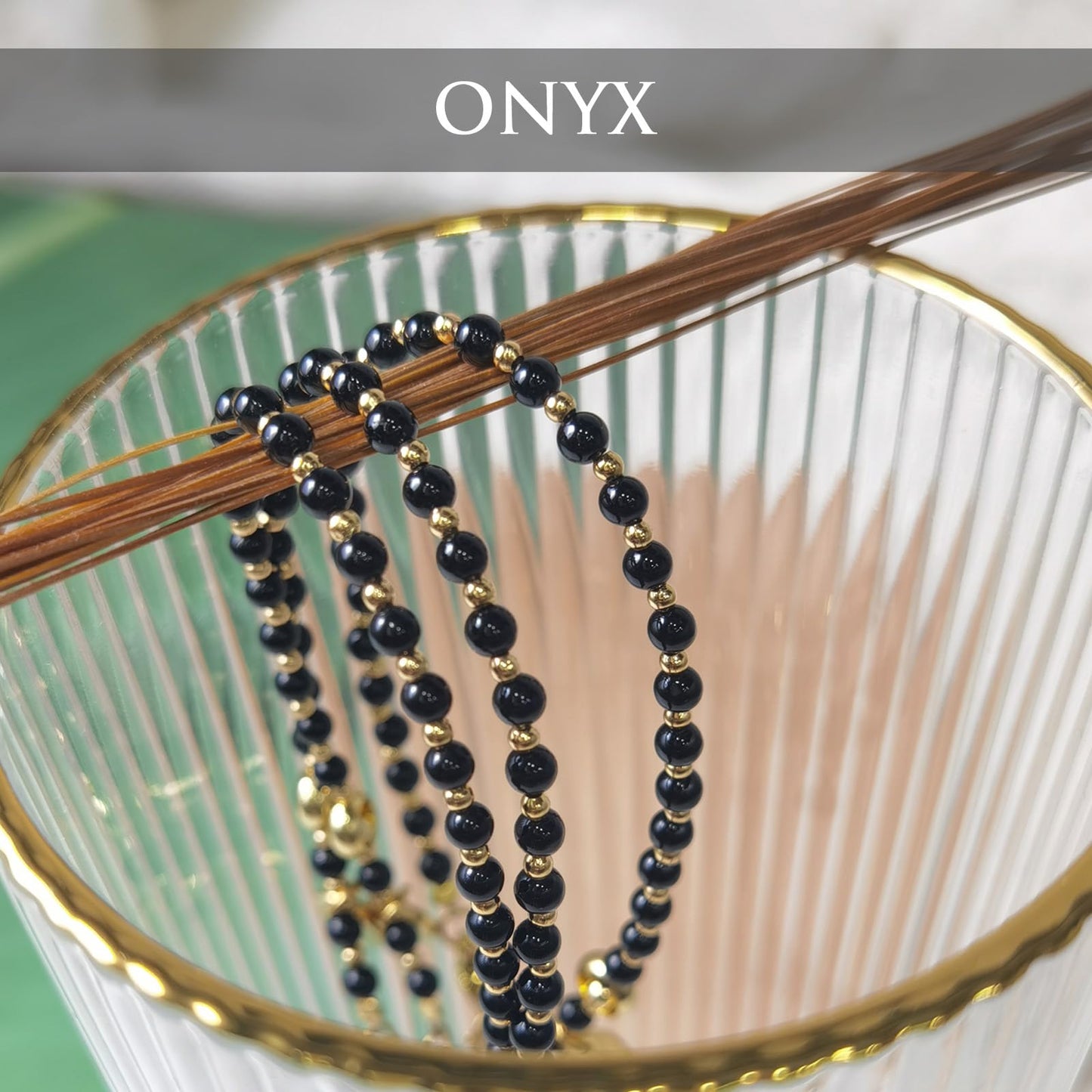 Morchic 3mm Black Onyx Natural Gemstone Beaded Bracelet for Women, Dainty Tiny Charm Jewelry, Adjustable 7.1-8.6", Ideal Birthday Holiday Gift