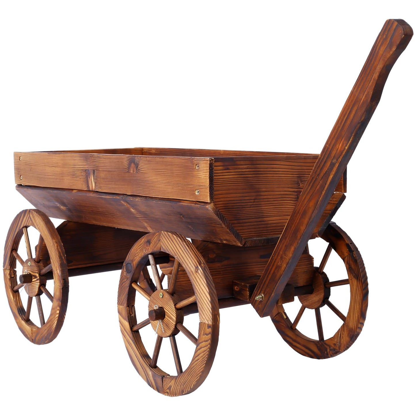 Geelife Wood Wagon Flower Planter Pot Stand with Wheels Home Garden Outdoor Decor